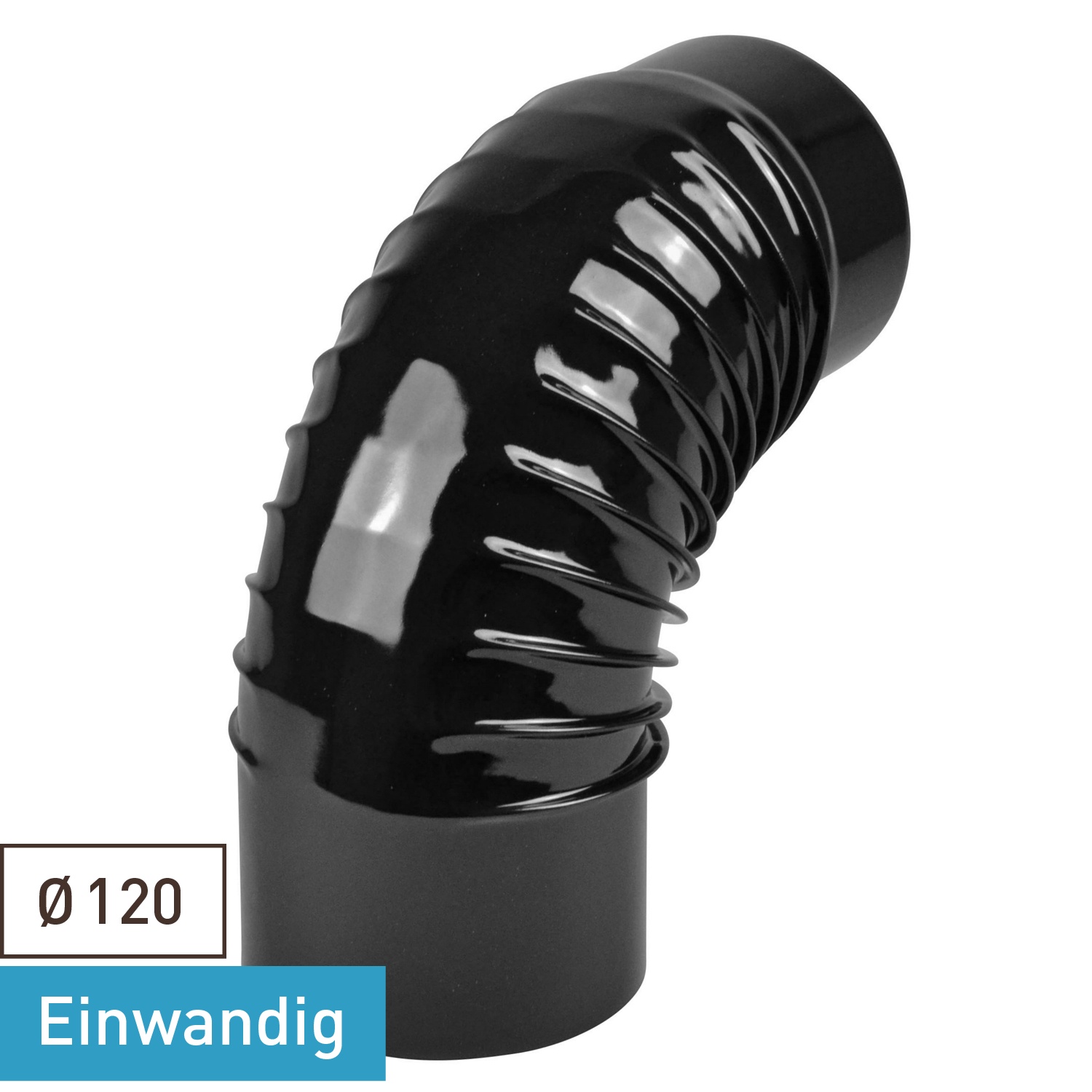 Raik Rauchrohrbogen / Ofenrohrbogen Emaille 120mm - 90° Bogen gerippt Schwarz