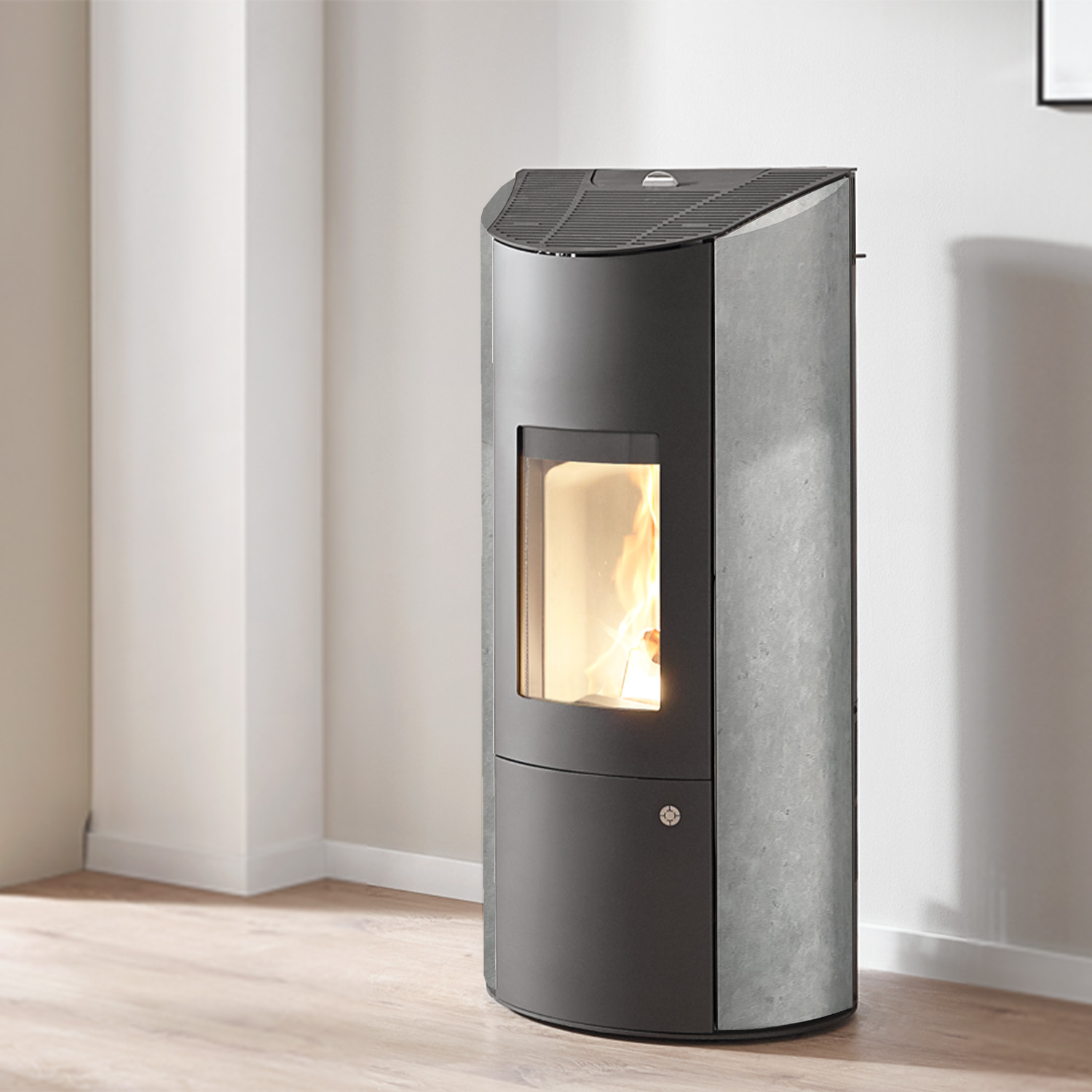 Olsberg Levana Aqua 3.0 Wasserführender Pelletofen Stahl Schwarz/Naturstein Serpentin 8kW