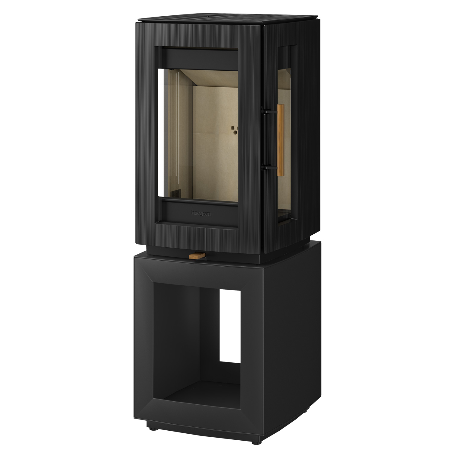 Hergom Glow Kaminofen Gusseisen Schwarz mit Holzlagerfach Hergom Glow Kaminofen Gusseisen Schwarz mit Holzlagerfach