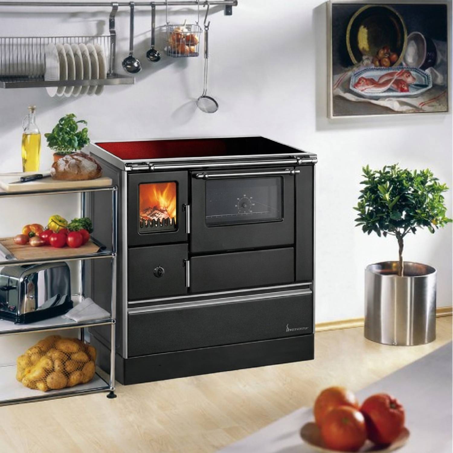Westminster Holzherd K 76F-90 Ceranfeld schwarz Rauchrohranschluss rechts