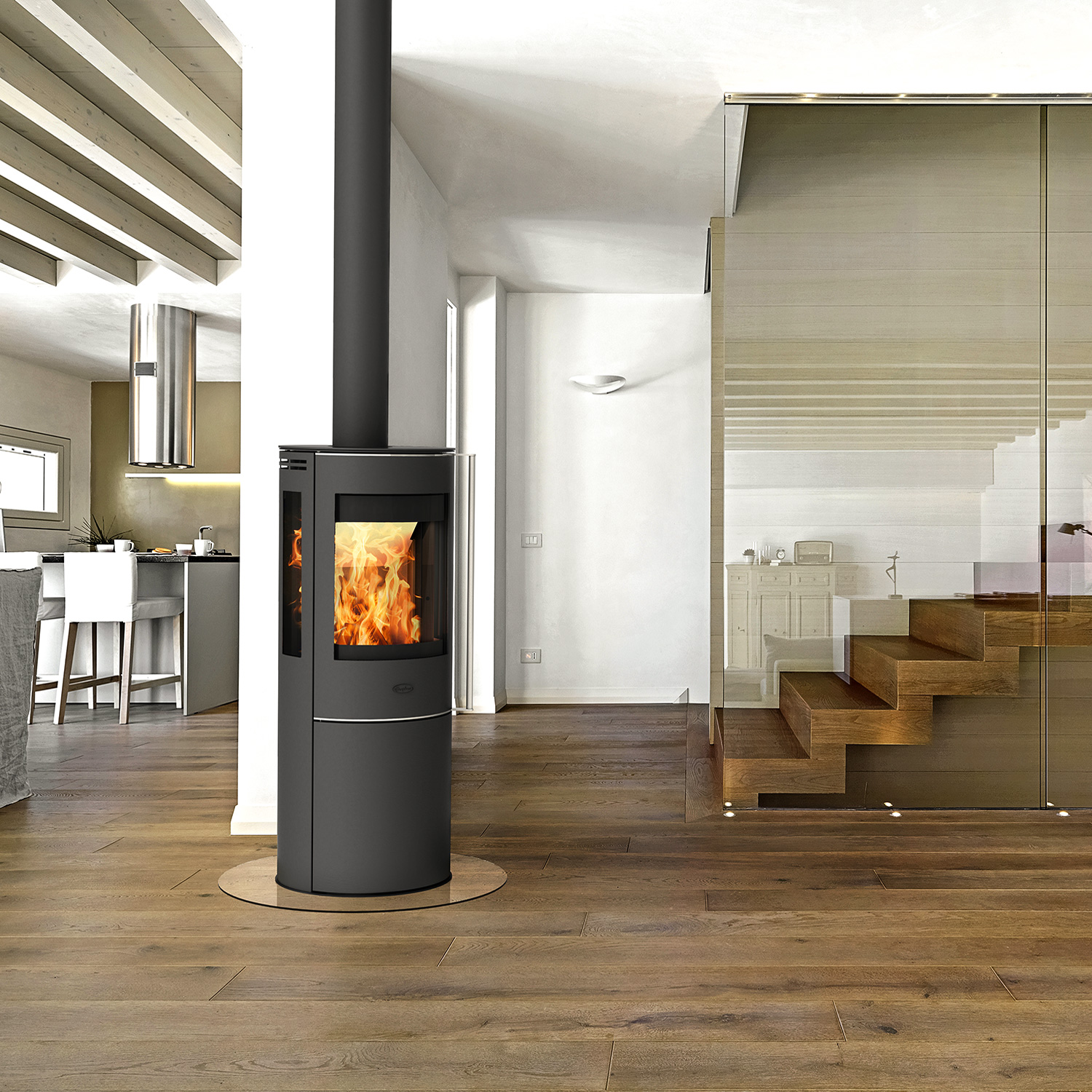 Fireplace Elite Magnolia Kaminofen Stahl Schwarz mit Abdeckplatte Glas + 1 m³ Kaminholz gratis