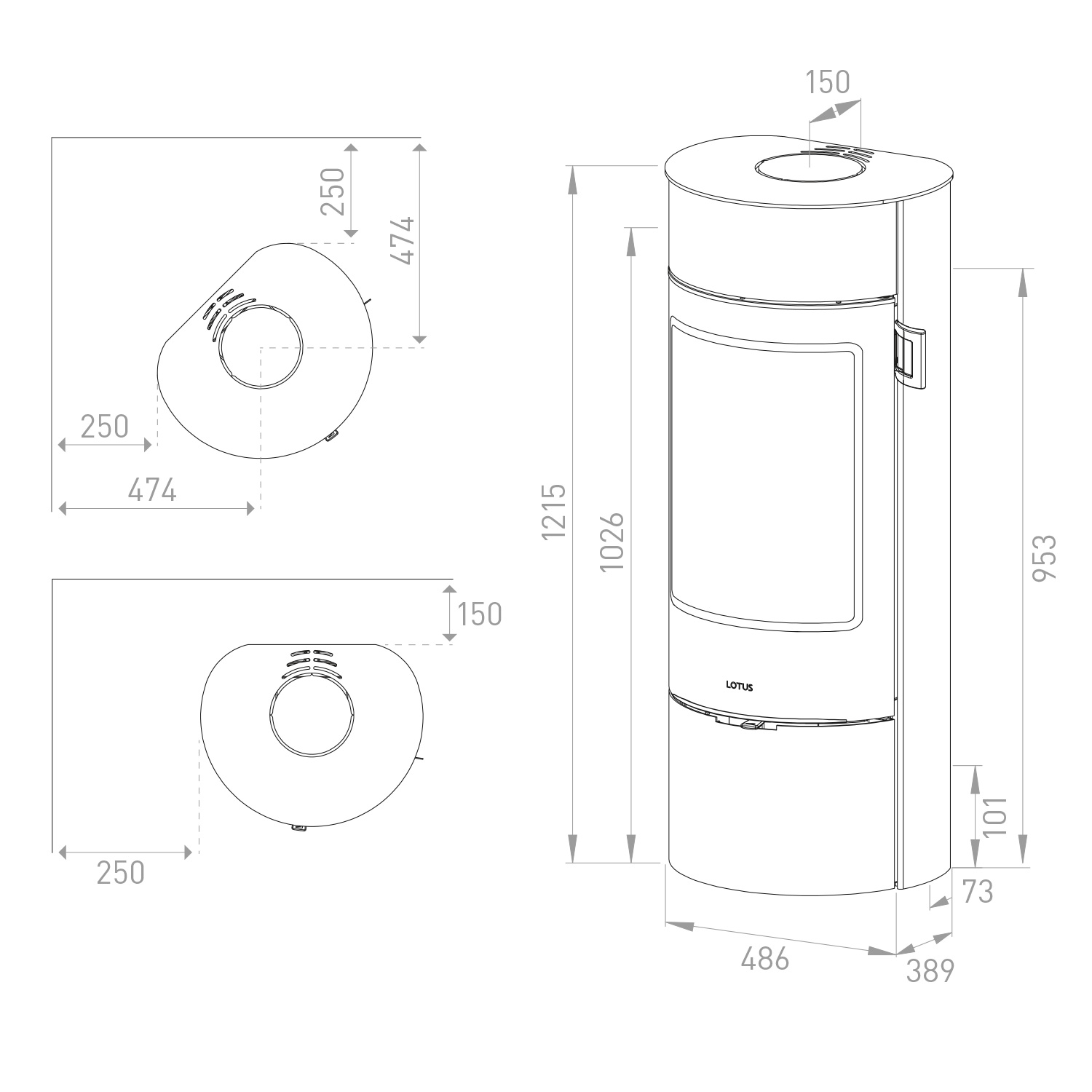 Lotus Prestige Magic 40 Kaminofen Schwarz/ Limestone, RR hinten od. RR oben / optional Griffvarianten