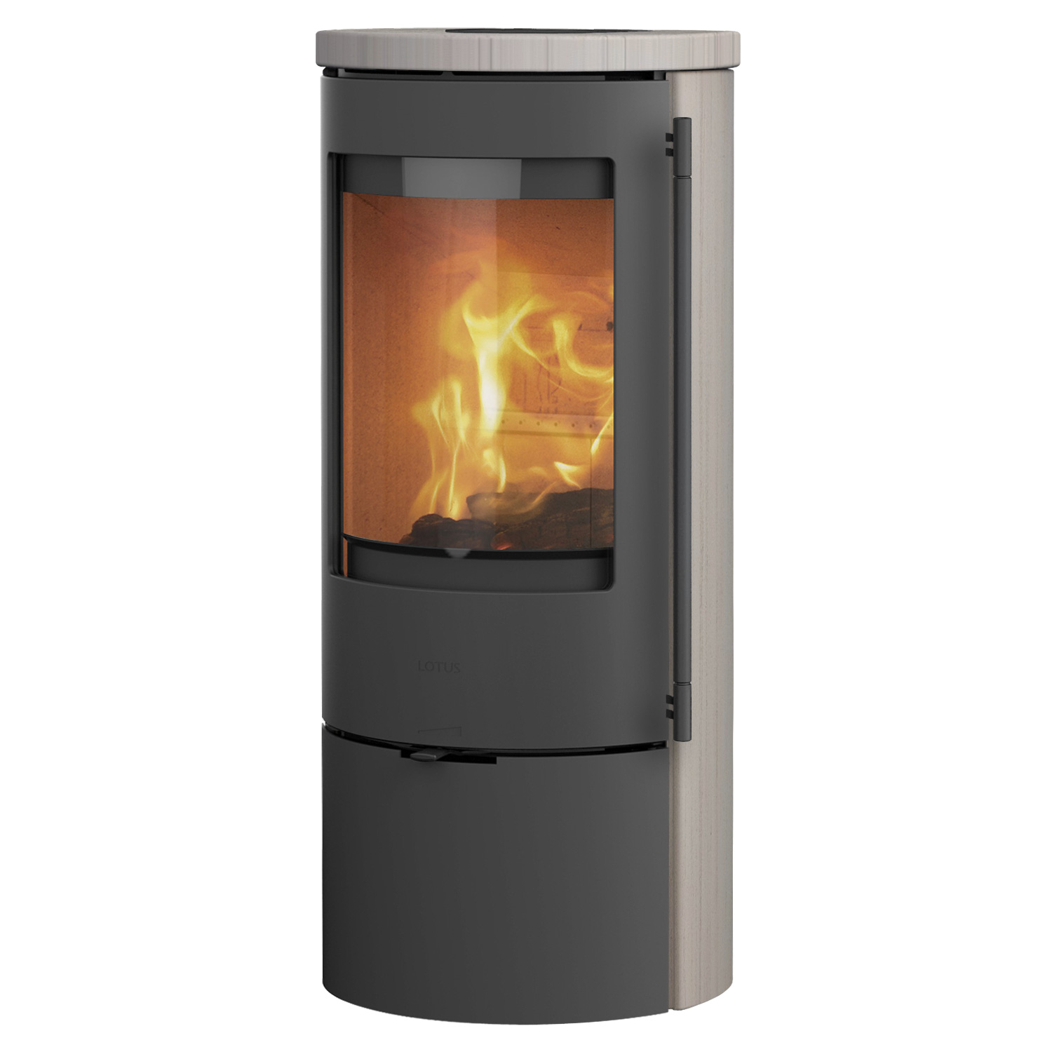Lotus Prestige Basic S Kaminofen Limestone, Korpus Grau, Rauchrohranschluss hinten Lotus Prestige Basic S Kaminofen Limestone, Korpus Grau, Rauchrohranschluss hinten