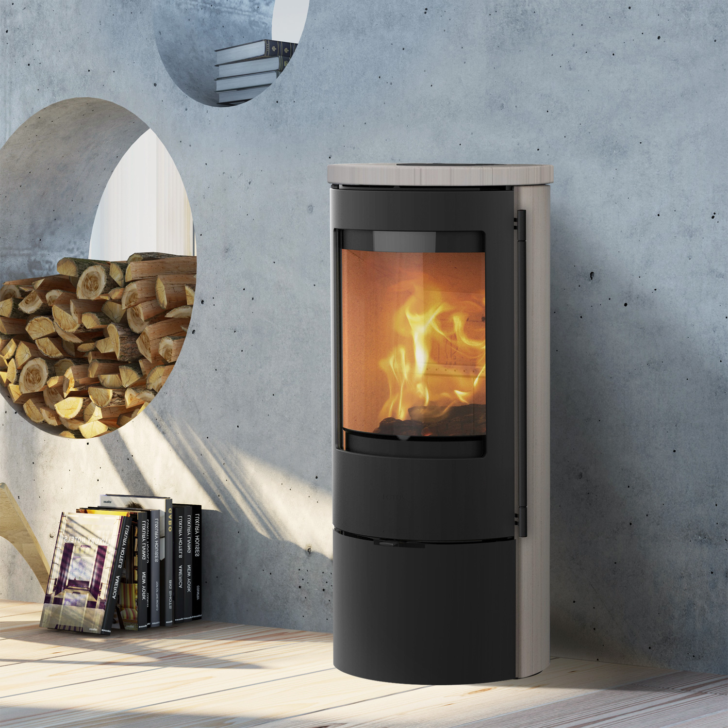 Lotus Prestige Basic S Kaminofen Limestone, Korpus Schwarz, DIBt, Rauchrohranschluss hinten
