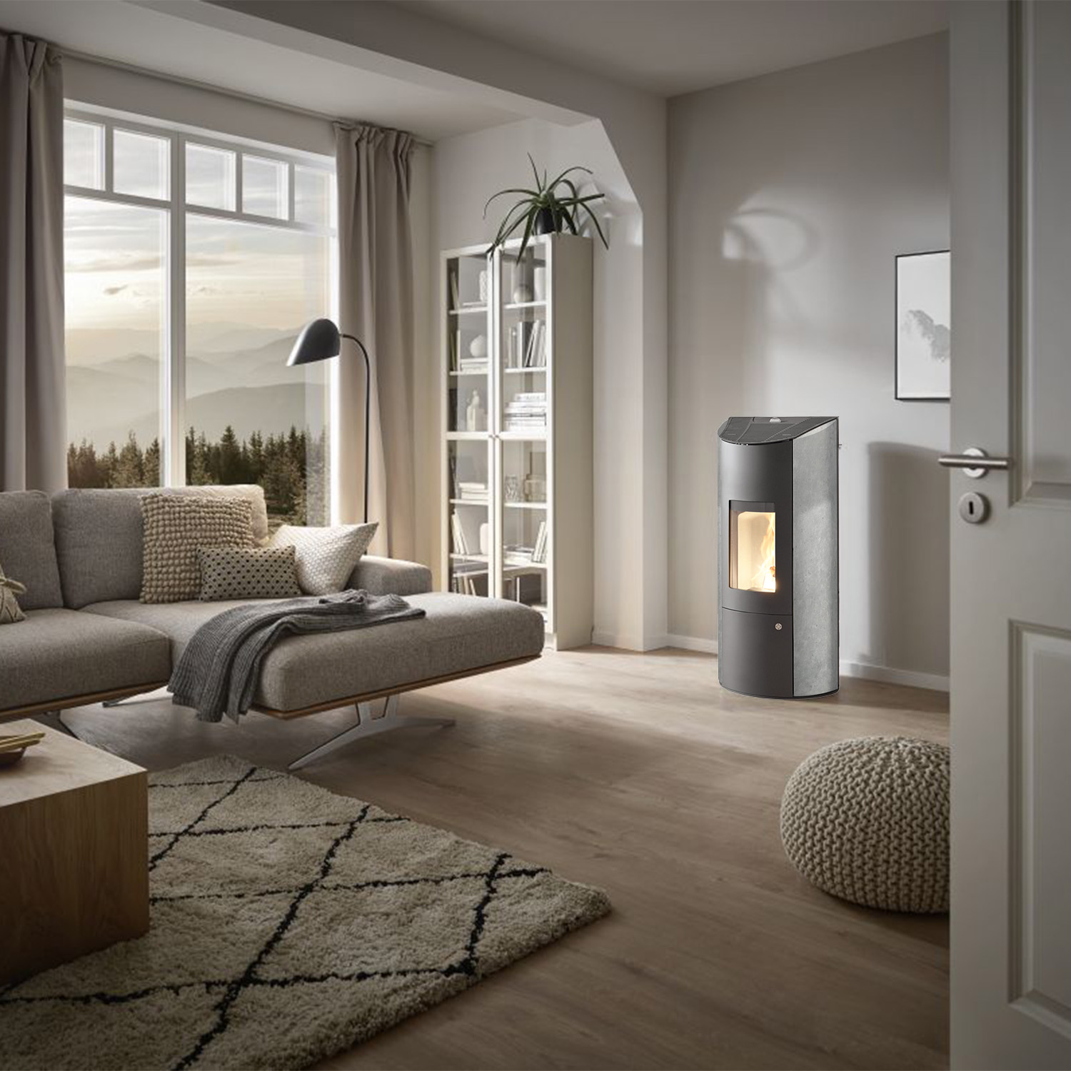 Olsberg Levana Aqua 3.0 Wasserführender Pelletofen Stahl Schwarz/Naturstein Serpentin 8kW