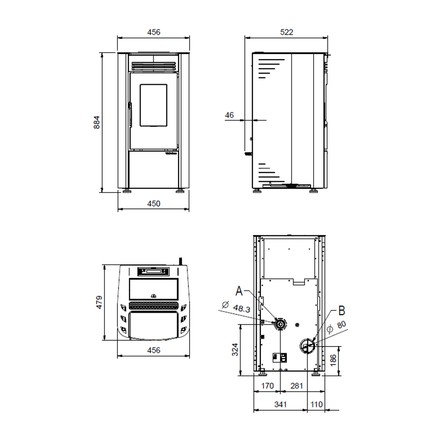 Extraflame Ketty 5.0 Pelletofen Stahl Bordeaux