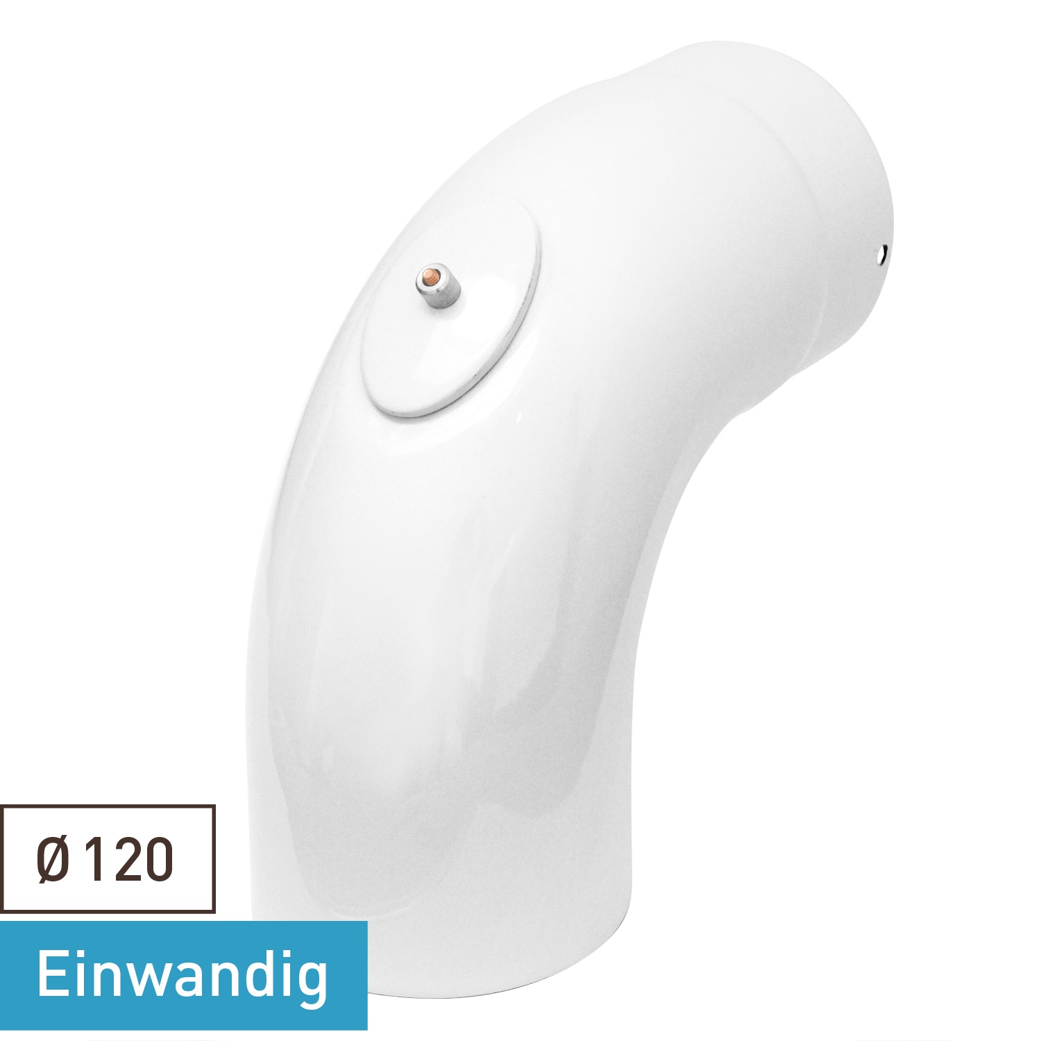 Raik Rauchrohrbogen / Ofenrohrbogen Emaille 120mm - 90° Bogen glatt Weiß mit Reinigungsöffnung