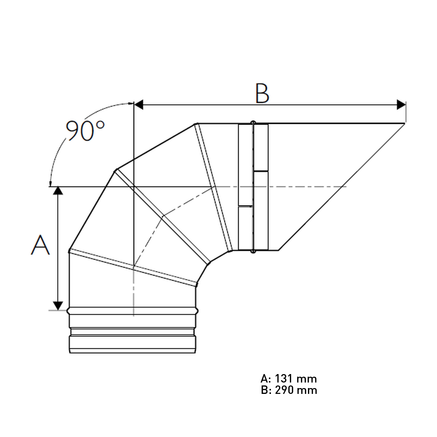 Schiedel PRIMA PLUS Ausblasbogen 90° Ø130 mm mit Vogelschutzgitter einwandig matt