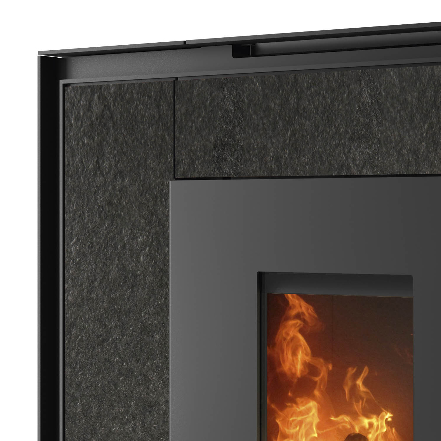 Oranier Boreas II Pelletofen Stahl Schwarz / Sintered Stone Schiefer, Rauchrohr hinten Oranier Boreas II Pelletofen Stahl Schwarz / Sintered Stone Schiefer, Rauchrohr hinten