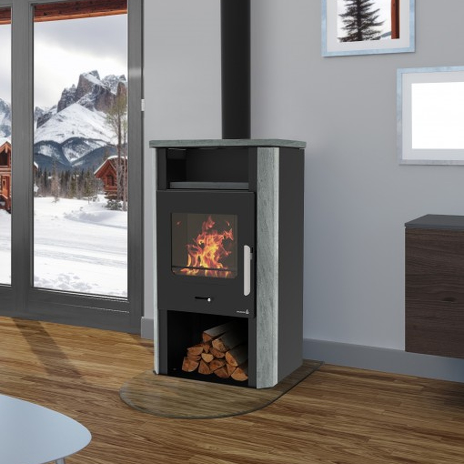 Wamsler Kaminofen Cube schwarz Naturstein