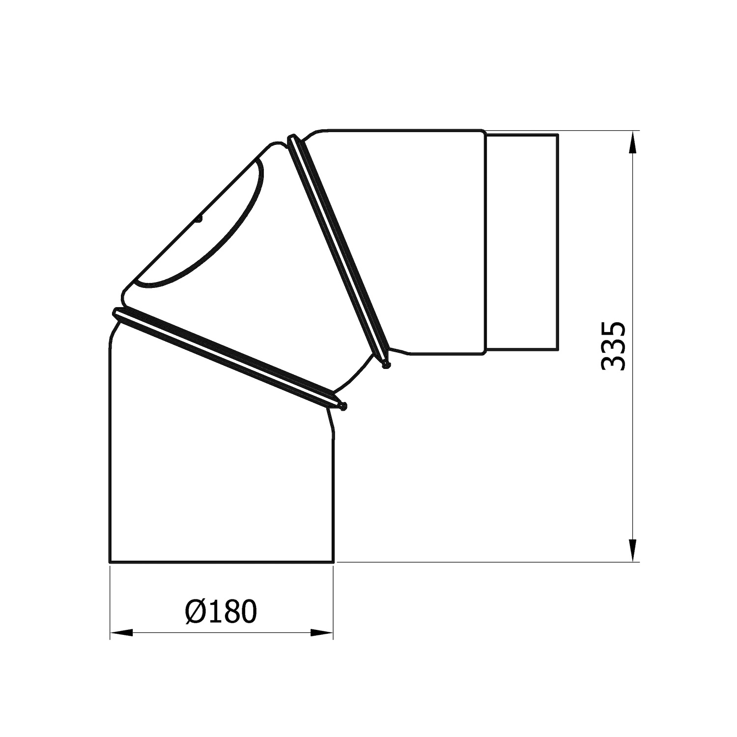 Raik Basic Rauchrohrbogen 180mm schwarz 0–90° mit Tür für Rauchrohr / Ofenrohr