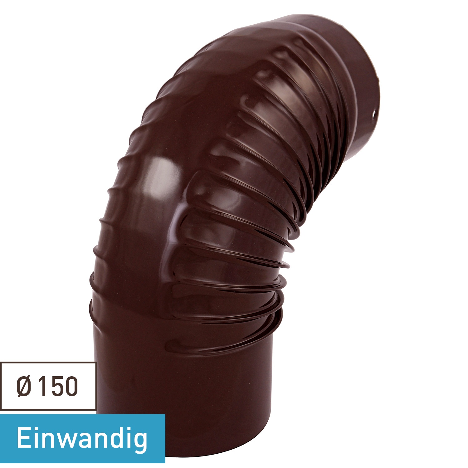 Raik Rauchrohrbogen / Ofenrohrbogen Emaille 150mm - 90° Bogen gerippt Braun