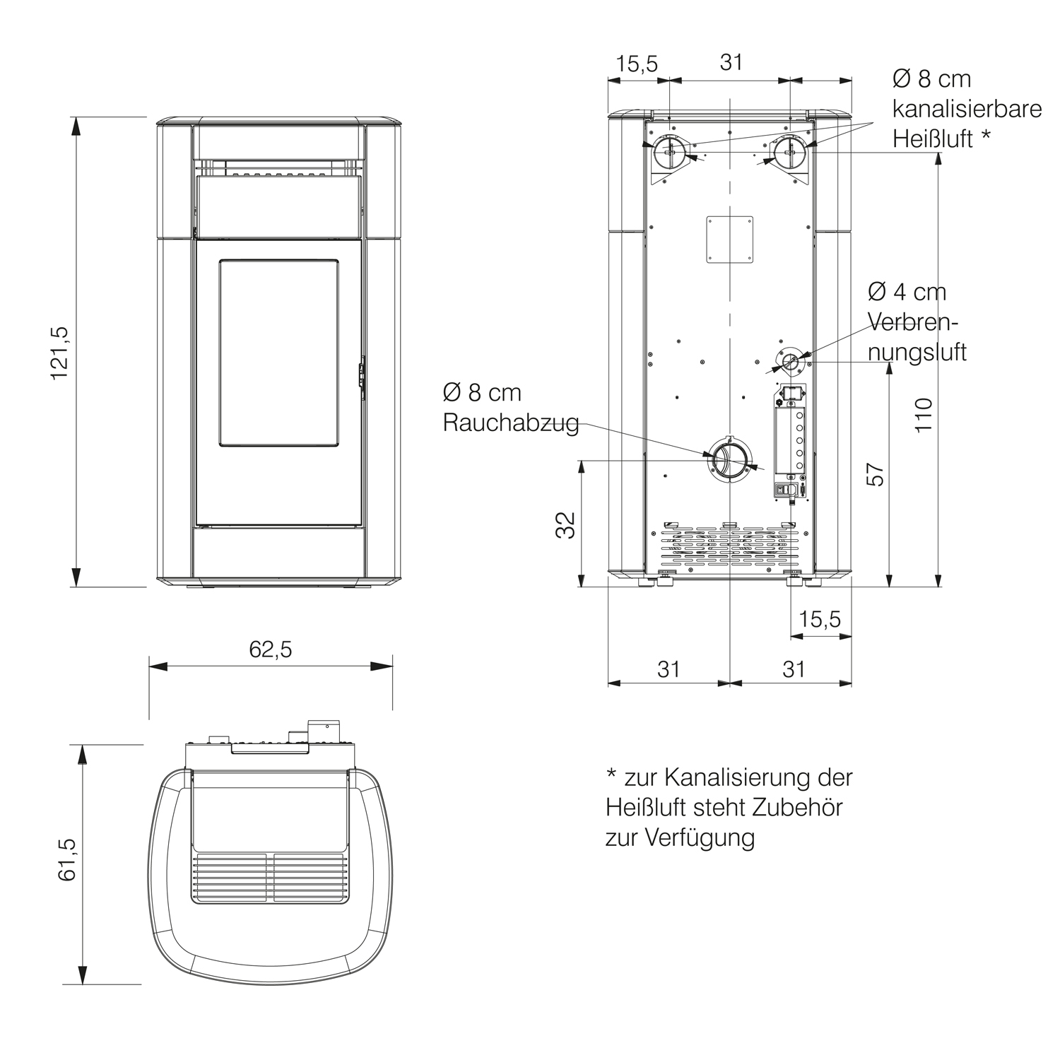 Edilkamin Vyda Air Tight Pelletofen Stahl/Keramik Grau