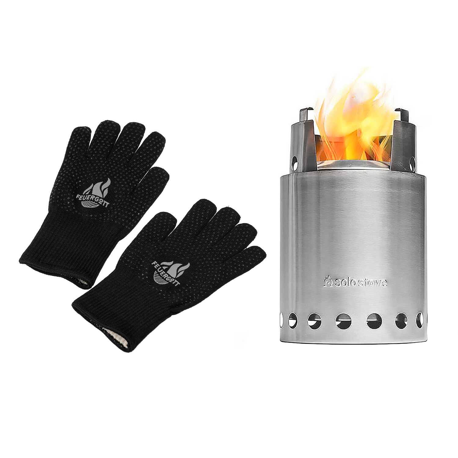 FEUERGOTT Grillhandschuhe silikonbeschichtet + Solo Stove Titan Campingkocher