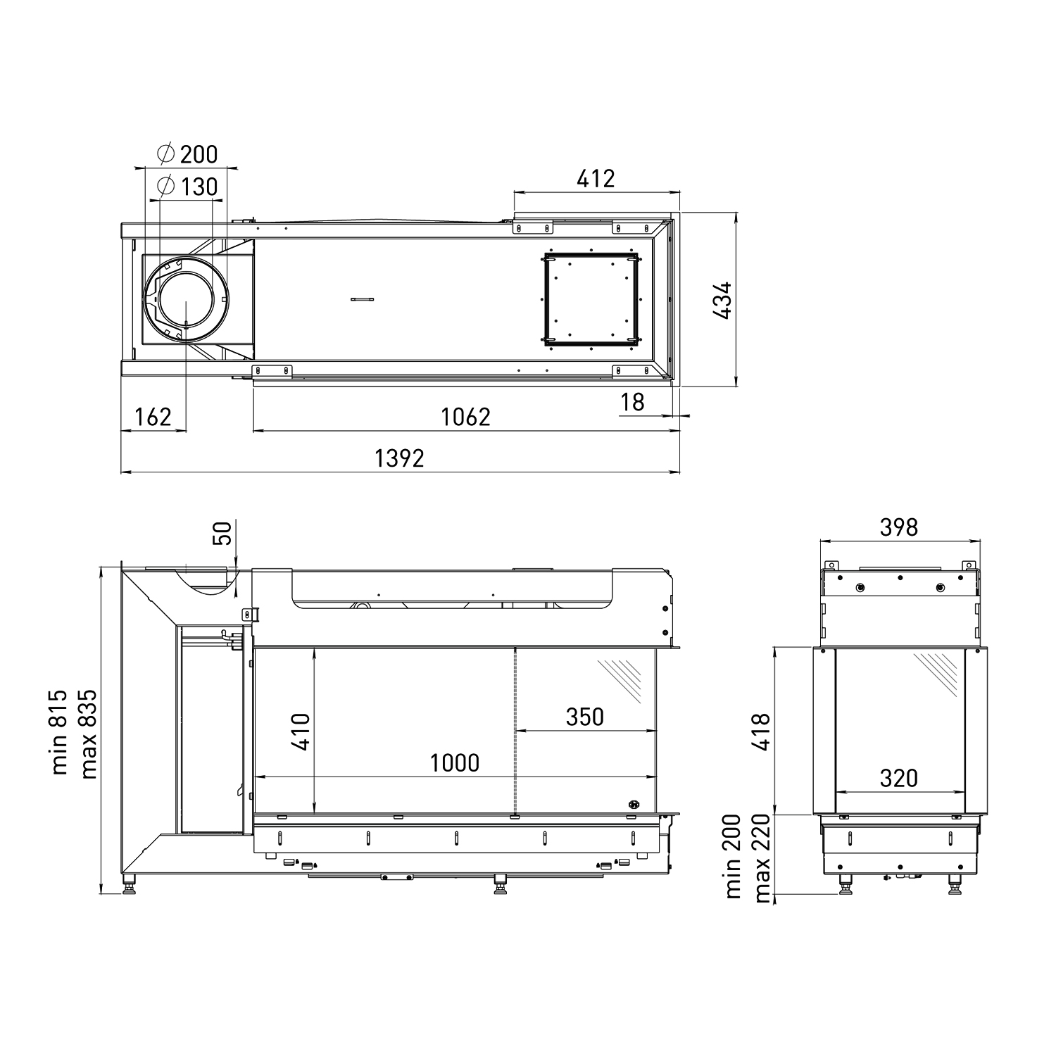 Spartherm DRU Metro 100XTL-41 RCH Gas-Kamineinsatz links Ceraglas schwarz G20