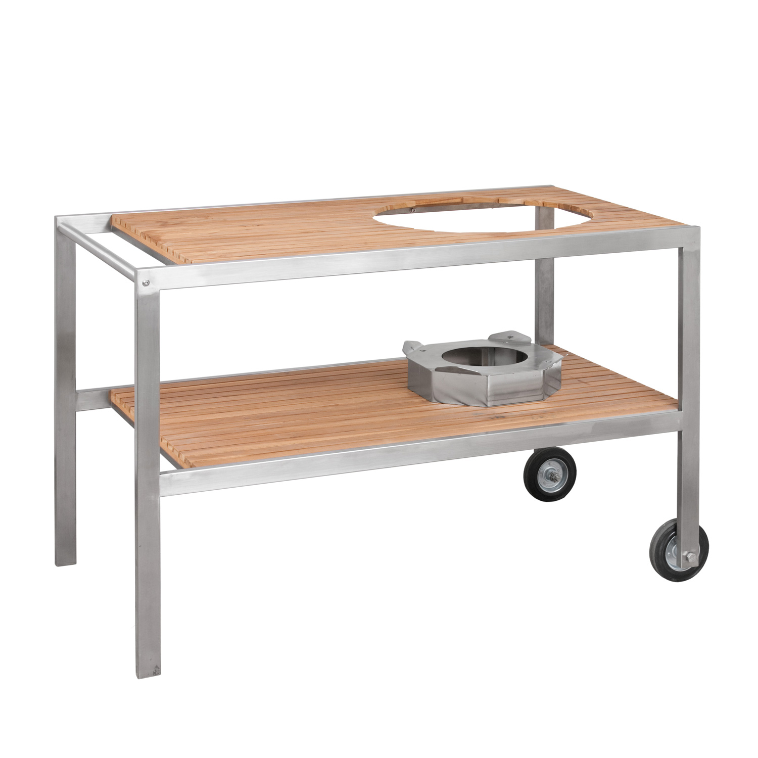 Monolith Classic Tisch aus Edelstahl & Teak