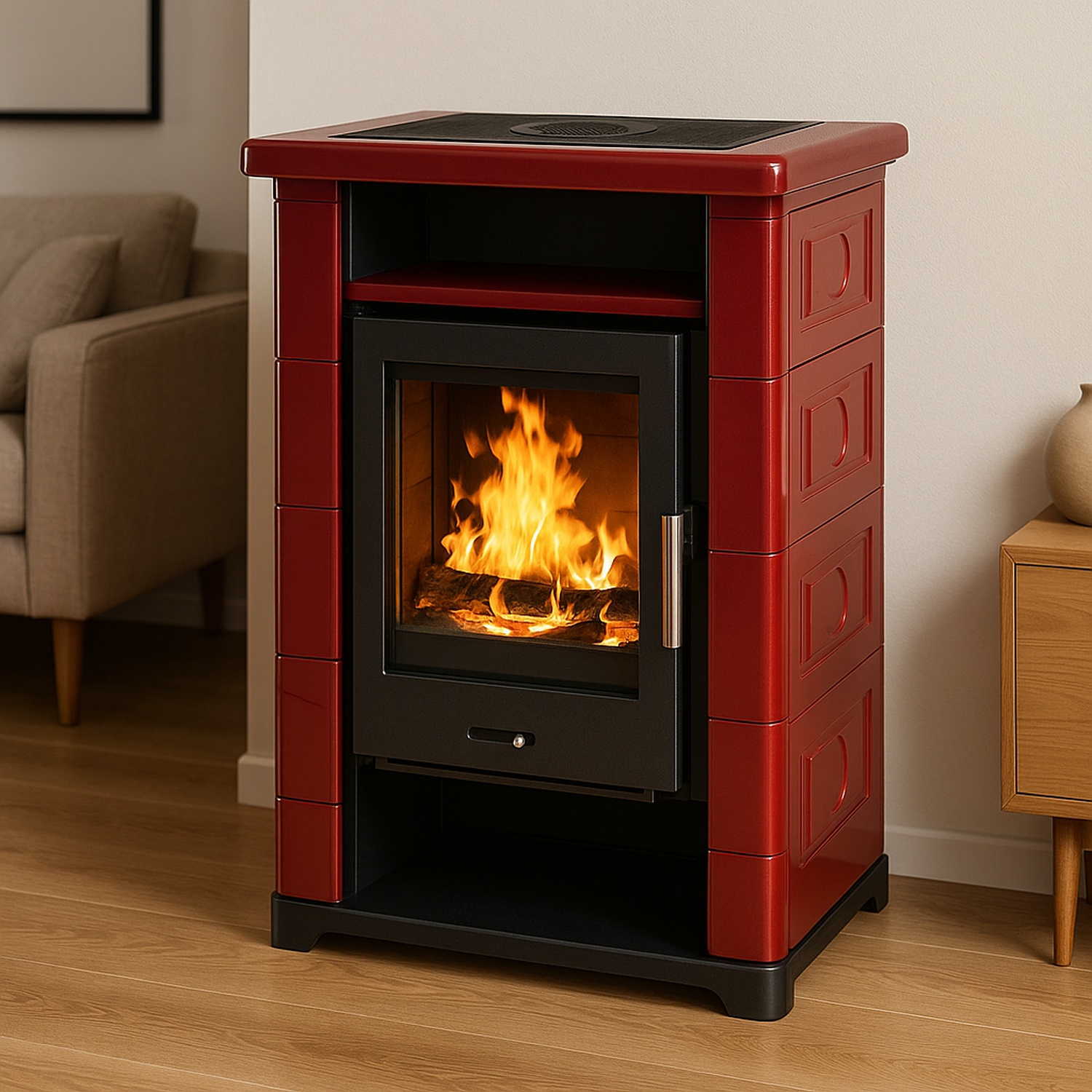 Wamsler Kaminofen Montafon Keramik bordeaux Neuheit 2025