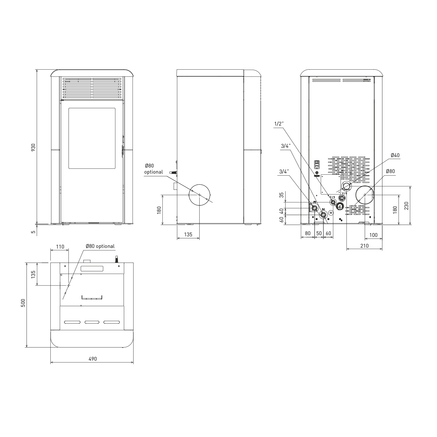 EK63 Spot100 H wasserführender Pelletofen Keramik cremeweiß RR hinten EK63 Spot100 H wasserführender Pelletofen Keramik cremeweiß RR hinten