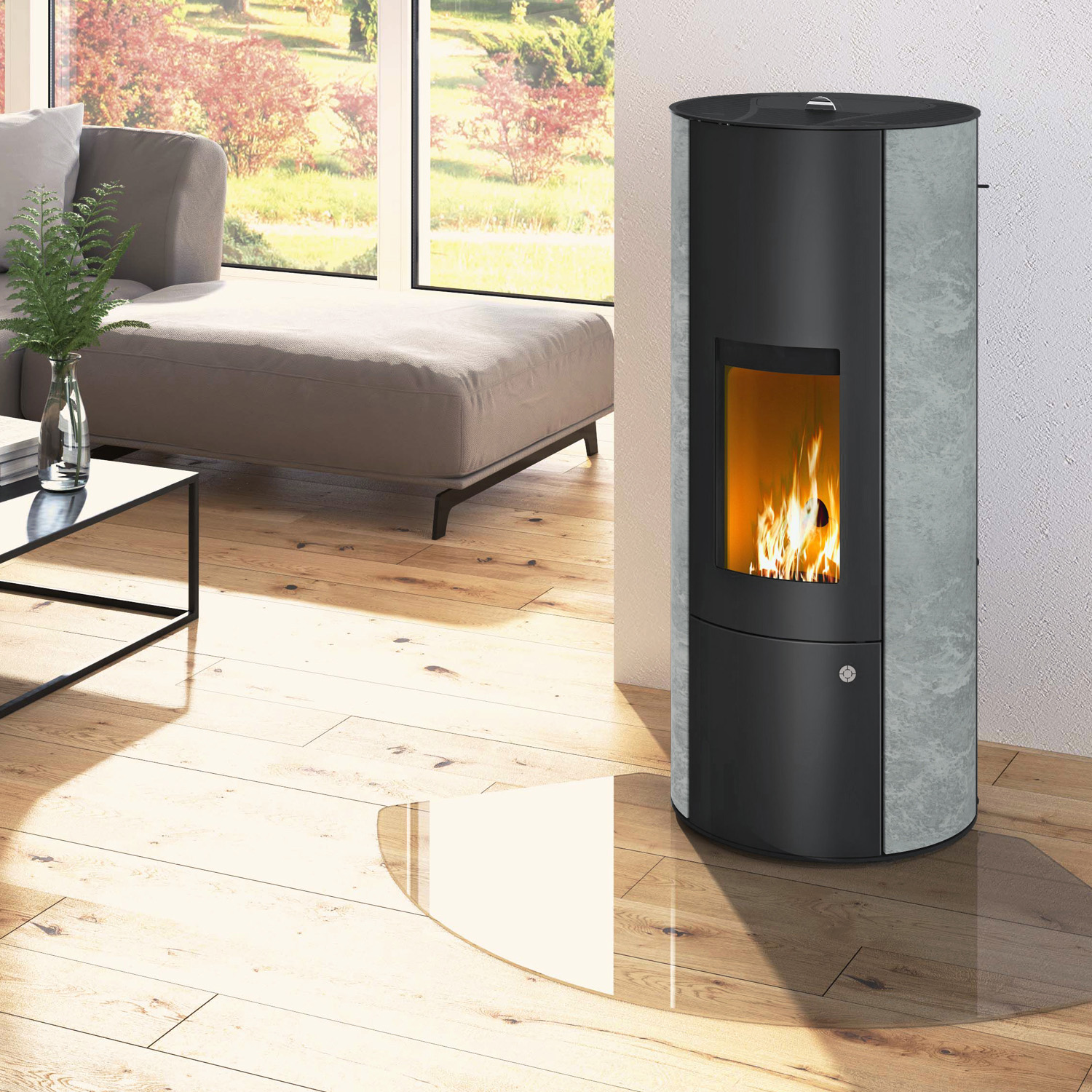 Olsberg Inara 3.0 Pelletofen Stahl Schwarz/Naturstein Serpentin
