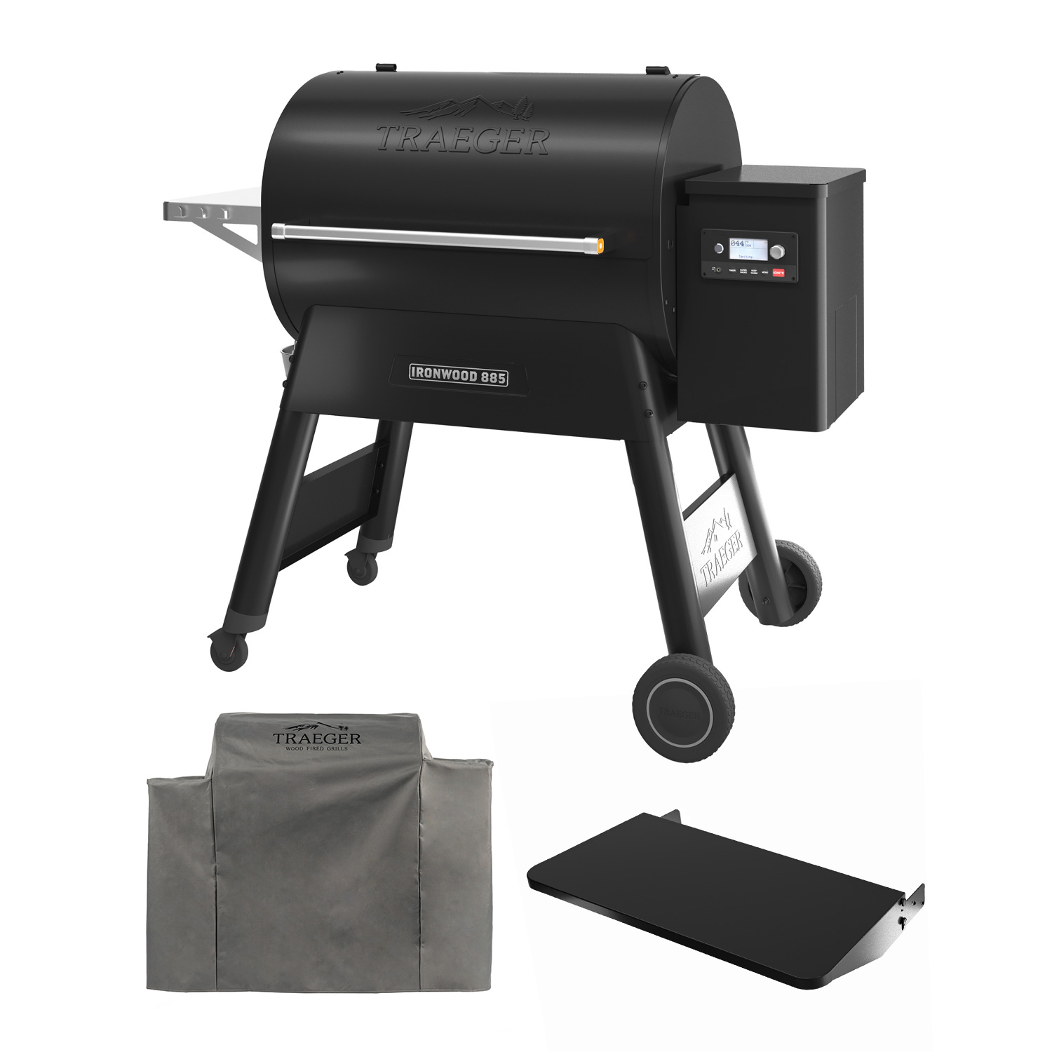Traeger IRONWOOD 885 - schwarz inkl. Abdeckhaube & Klappbare Frontablage