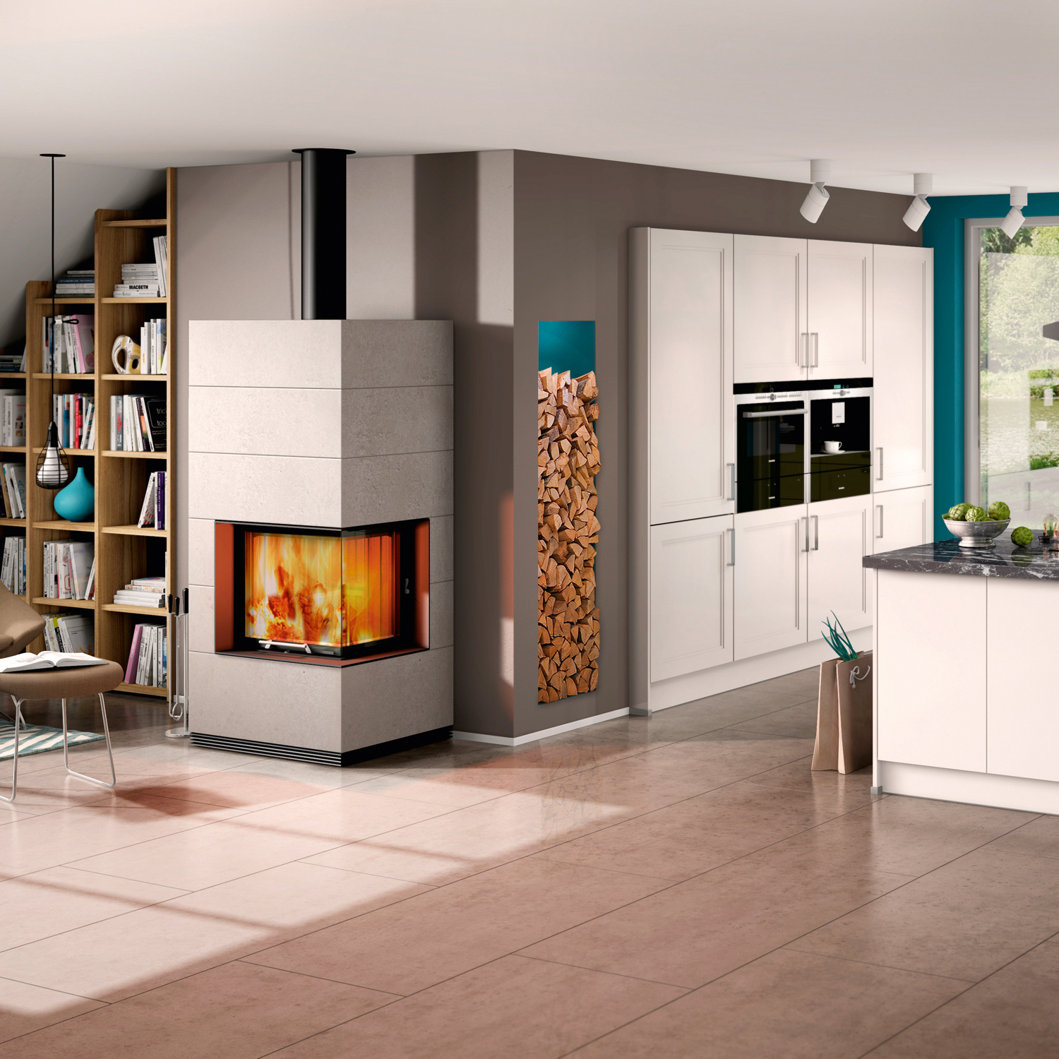 Spartherm wasserführender Kaminbausatz SIM 1/3 Varia 2R 55h-4S H2O Feinbeton