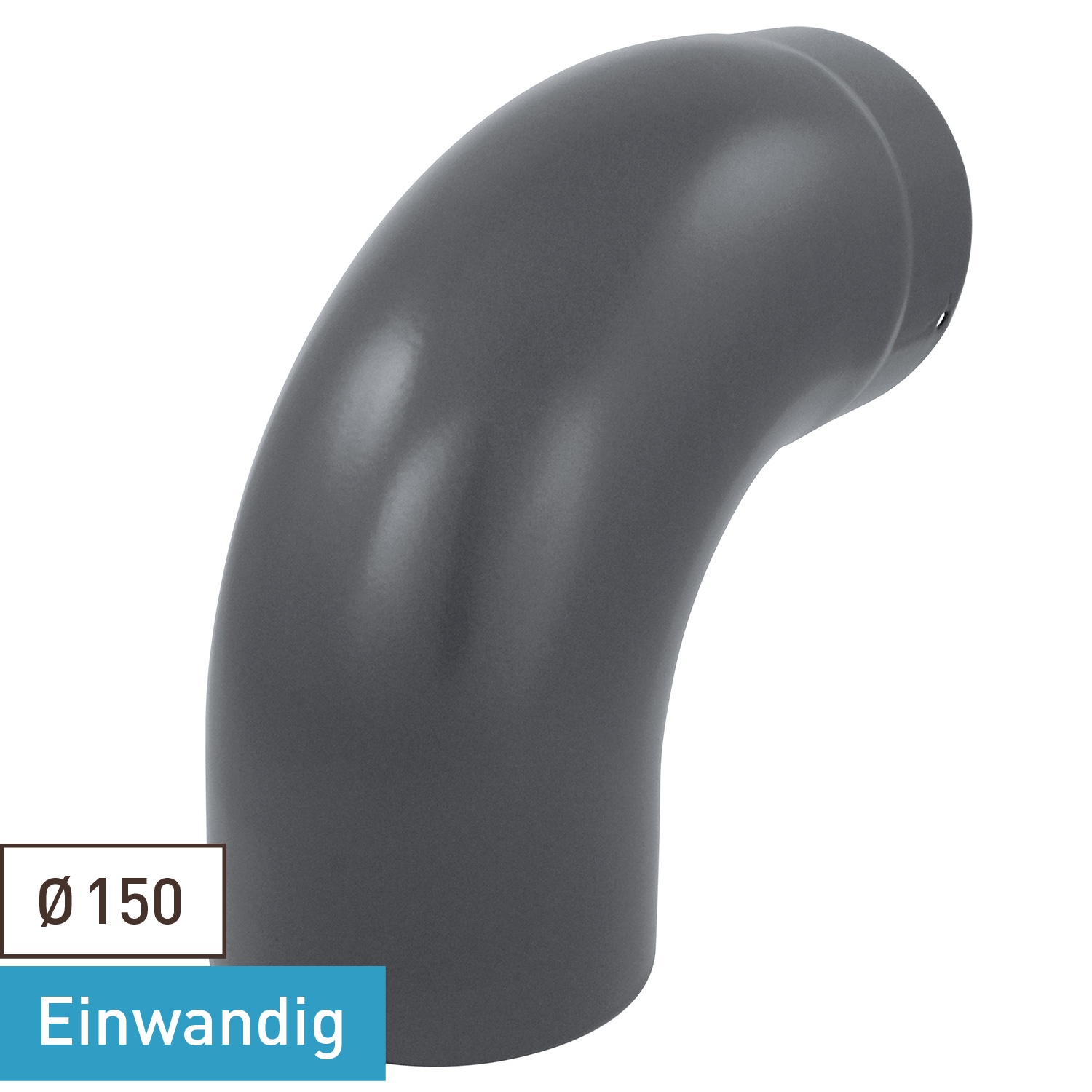 Raik Rauchrohrbogen / Ofenrohrbogen Emaille 150mm - 90° Bogen glatt Grau