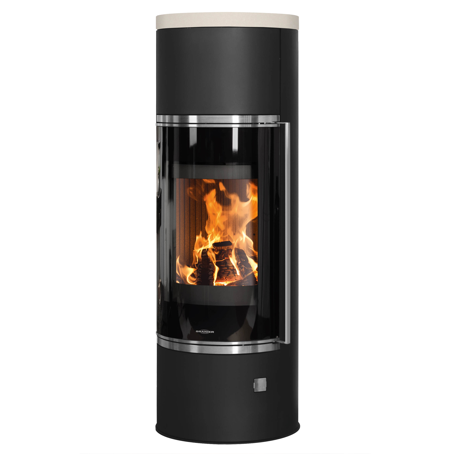 Oranier Arena Aqua 2.0 wasserführender Kaminofen Stahl Schwarz mit Abdeckplatte Kalkstein Cream