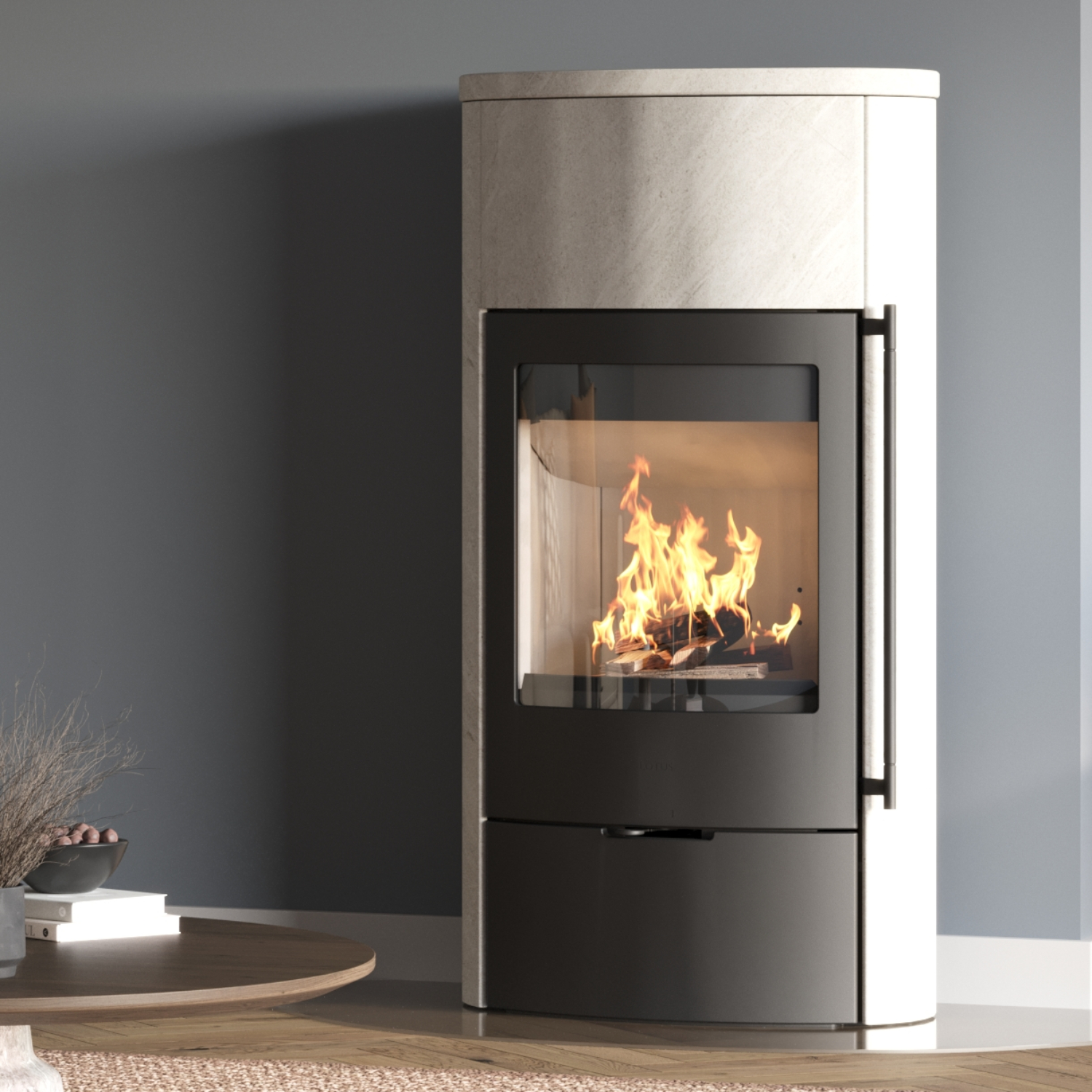 Lotus Jubilee 35 M Kaminofen Schwarz / Limestone, inkl. PowerStones, RR hinten od. RR oben