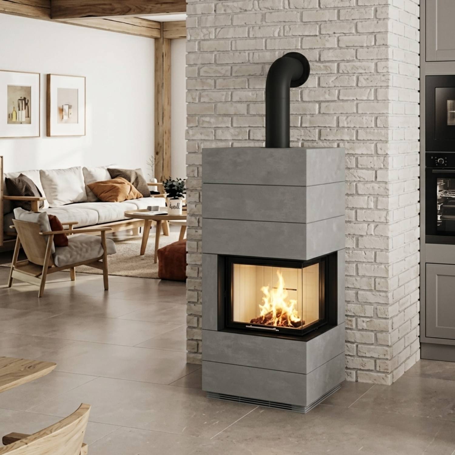 Spartherm SIM Varia 2R-55h Kaminbausatz RLU Feinbeton gespachtelt 2/3