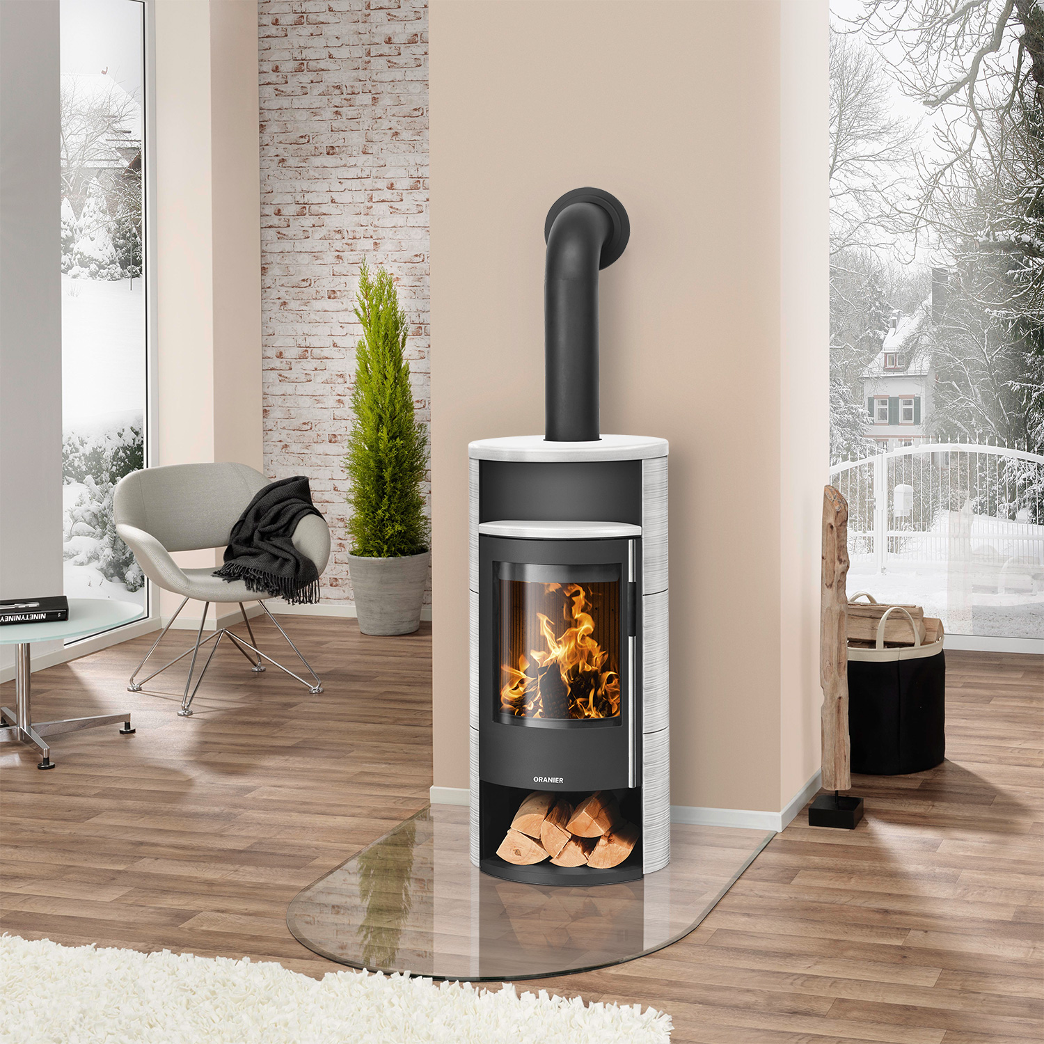 Oranier Polar Neo 6 Kaminofen Stahl Schwarz / Keramik Seidenweiß, DIBt