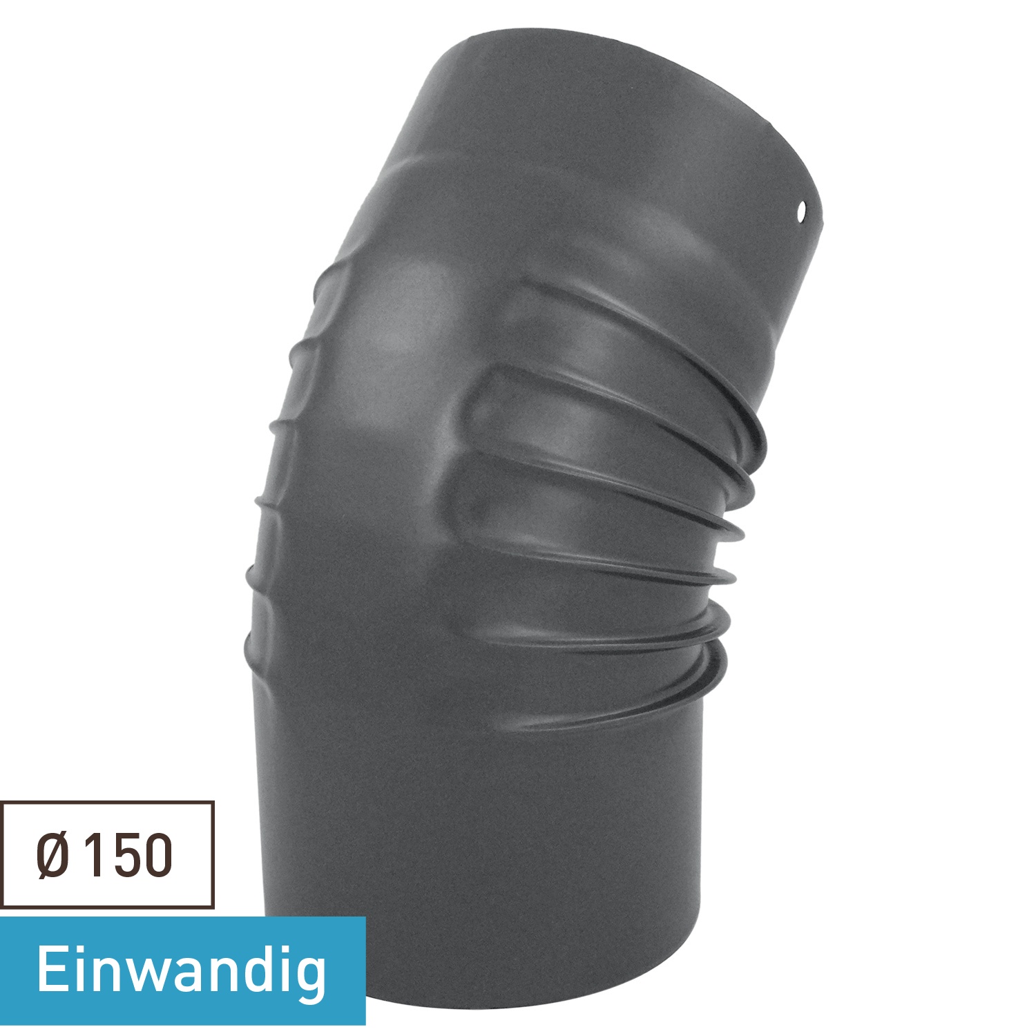 Raik Rauchrohrbogen / Ofenrohrbogen Emaille 150mm - 45° Bogen gerippt Grau