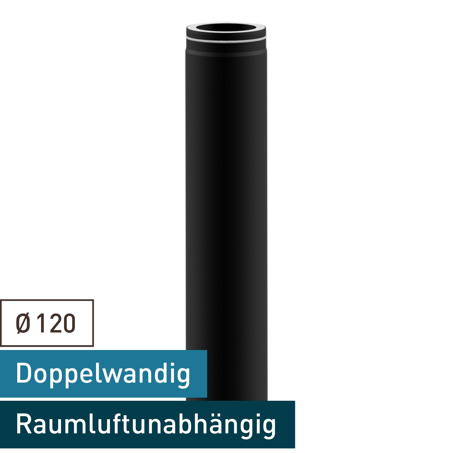 Raik Lifestyle DUO Längenelement 120mm schwarz L: 1000mm für Rauchrohr / Ofenrohr