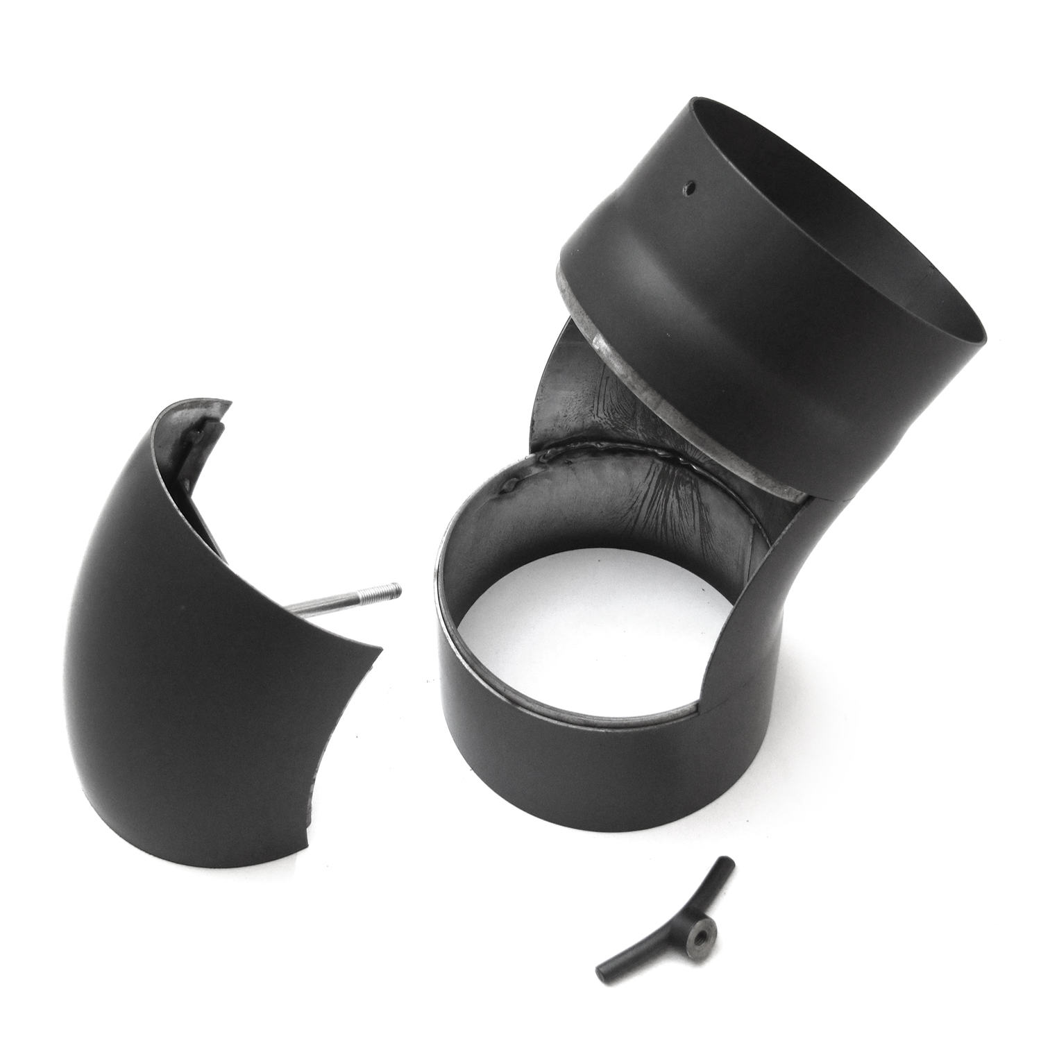 Raik Basic Rauchrohrbogen 150mm schwarz 45° gezogen mit Tür für Rauchrohr / Ofenrohr