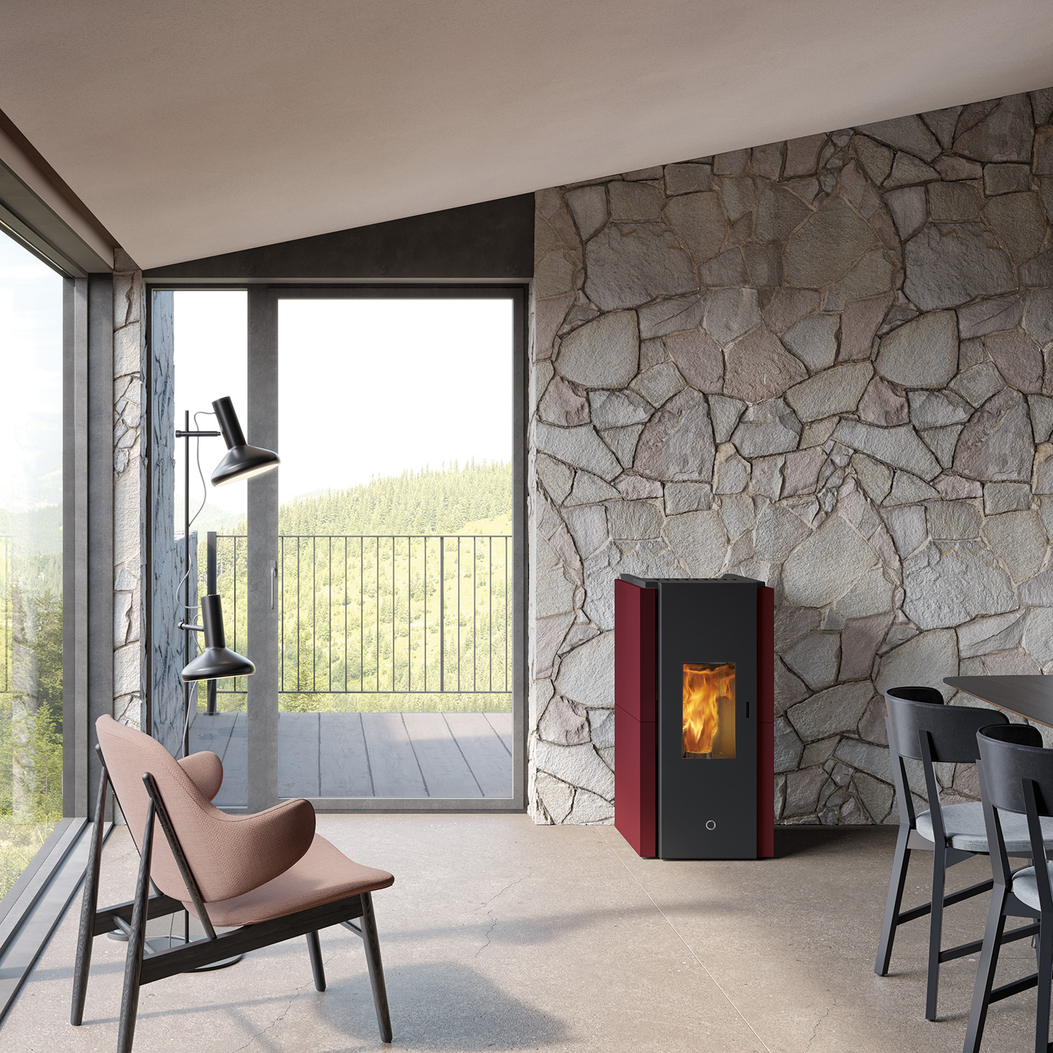 EK63 Zone 80 Evo Pelletofen Stahl bordeaux