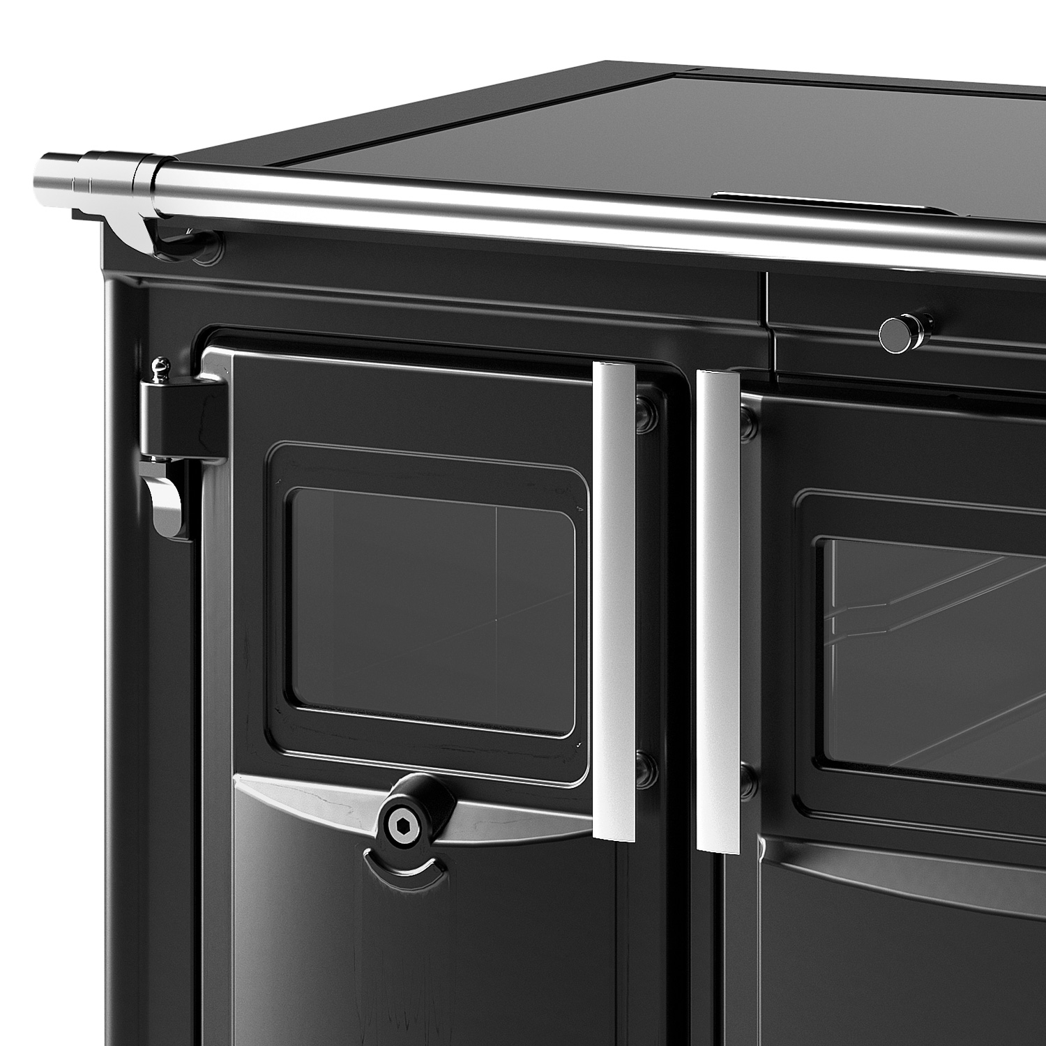 Hergom PAS 90 SE Küchenofen Gusseisen schwarz, Herdplatte Glaskeramik, RR hinten