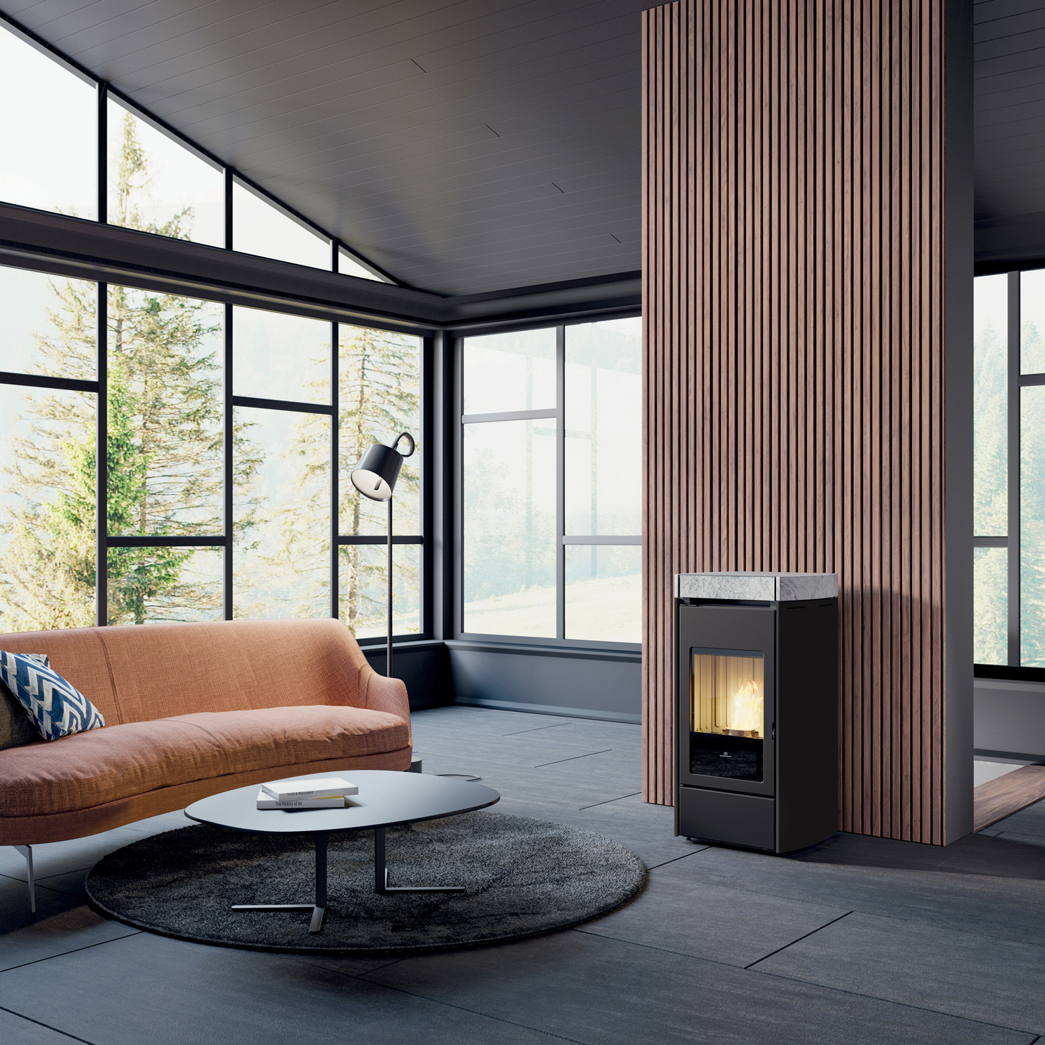 Edilkamin Lena Pelletofen Stahl Schwarz / Naturstein