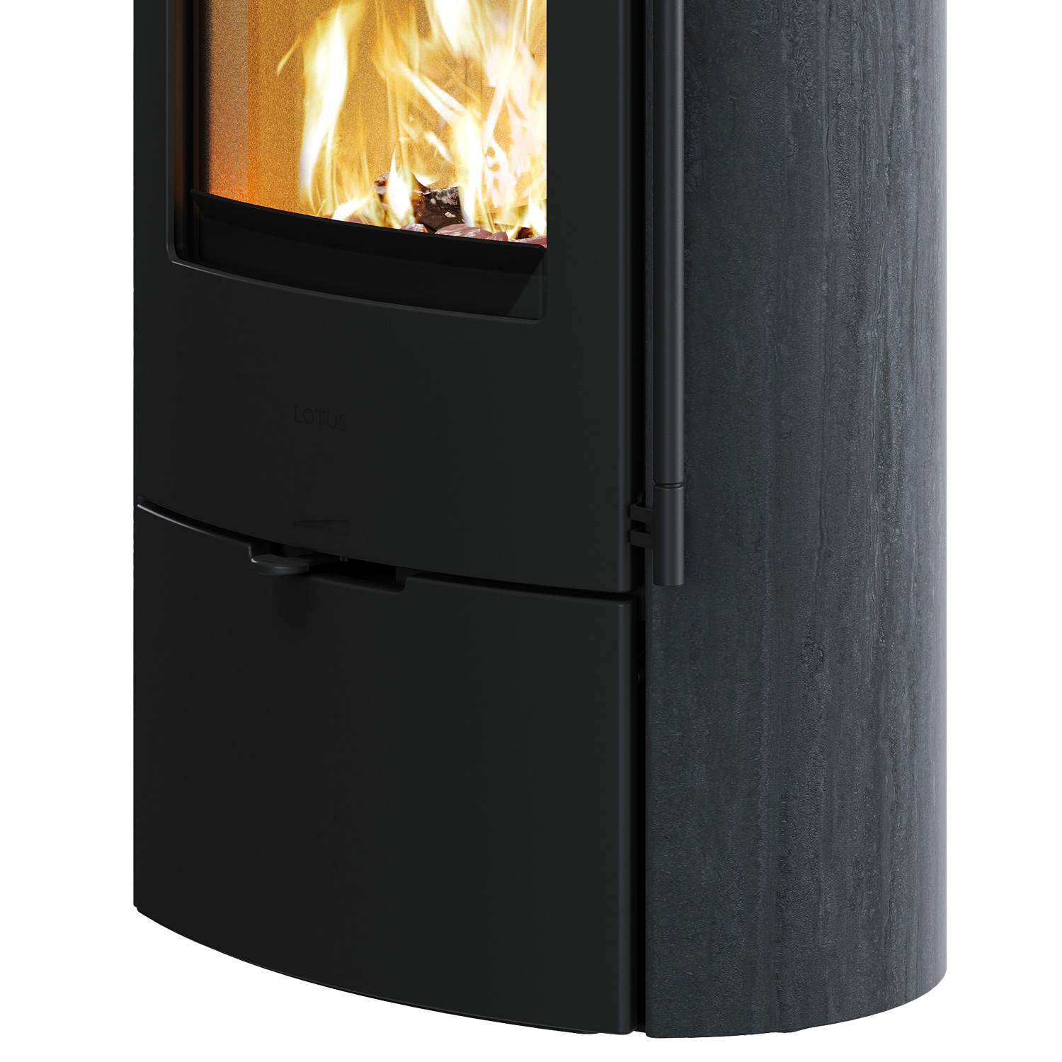 Lotus Jubilee 25 Kaminofen Schwarz / Indian Night, Rauchabgang Oben & Hinten, Griff Classic