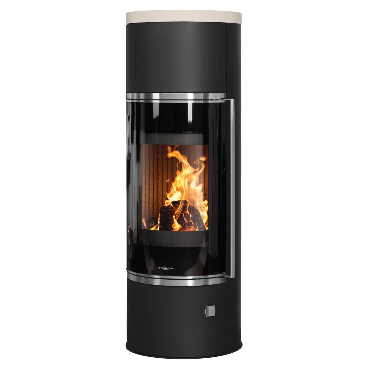 Oranier Arena W+ 2.0 Kaminofen Stahl Schwarz mit Abdeckplatte Kalkstein Cream