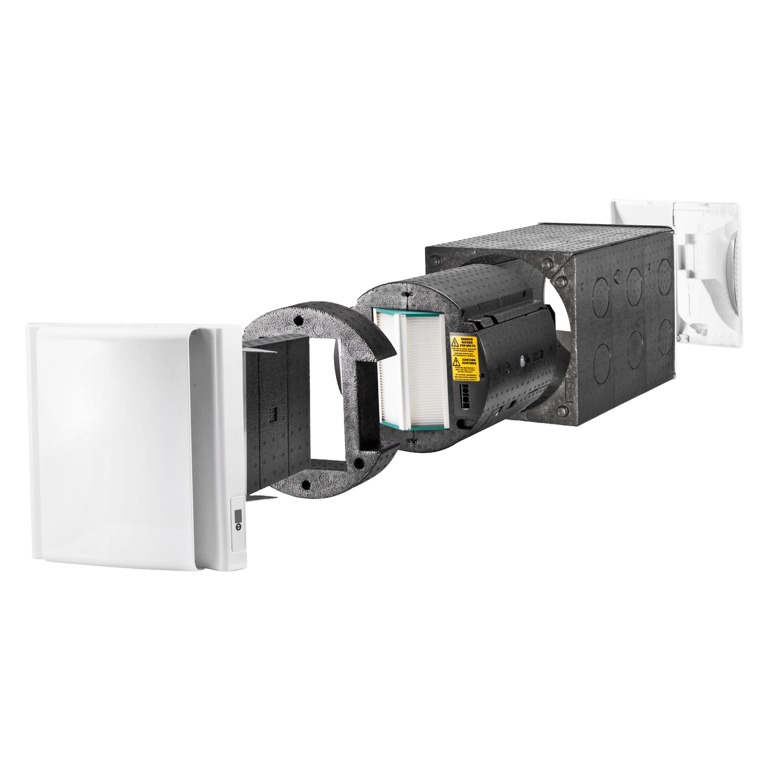 Dimplex DL 50 WE2 Wohnraumlüftungsgerät + DL 50 Q2 Wandhülse quadratisch mit Nebenraumanschluss + Luftqualitätssensor - 5er Set