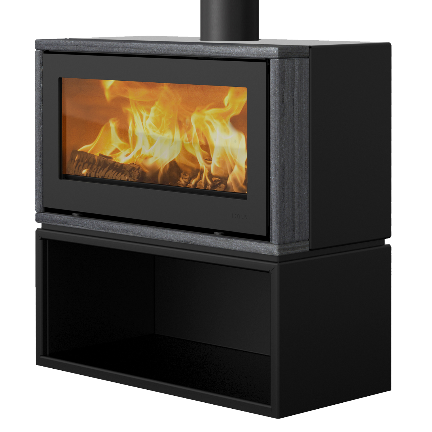 Lotus Style 470 W m/base Kaminofen Schwarz/ Indian Night, Rauchabgang oben