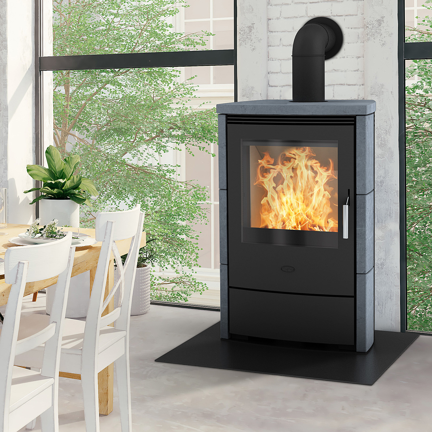 Fireplace Meltemi Dauerbrandofen Stahl Schwarz | Speckstein Fireplace Meltemi Dauerbrandofen Stahl Schwarz | Speckstein