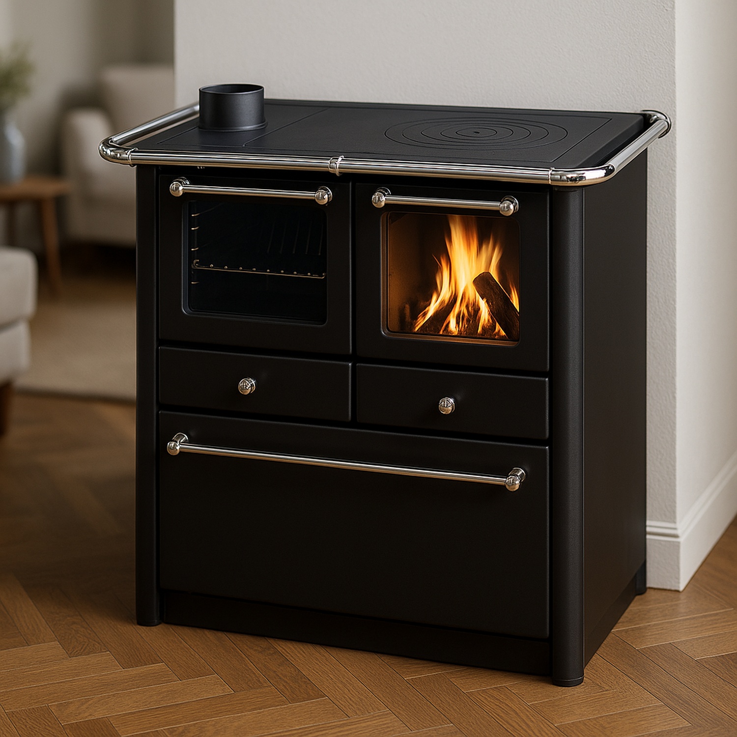 Westminster Holzherd K 85 F II Anthrazit Rauchrohranschluss links