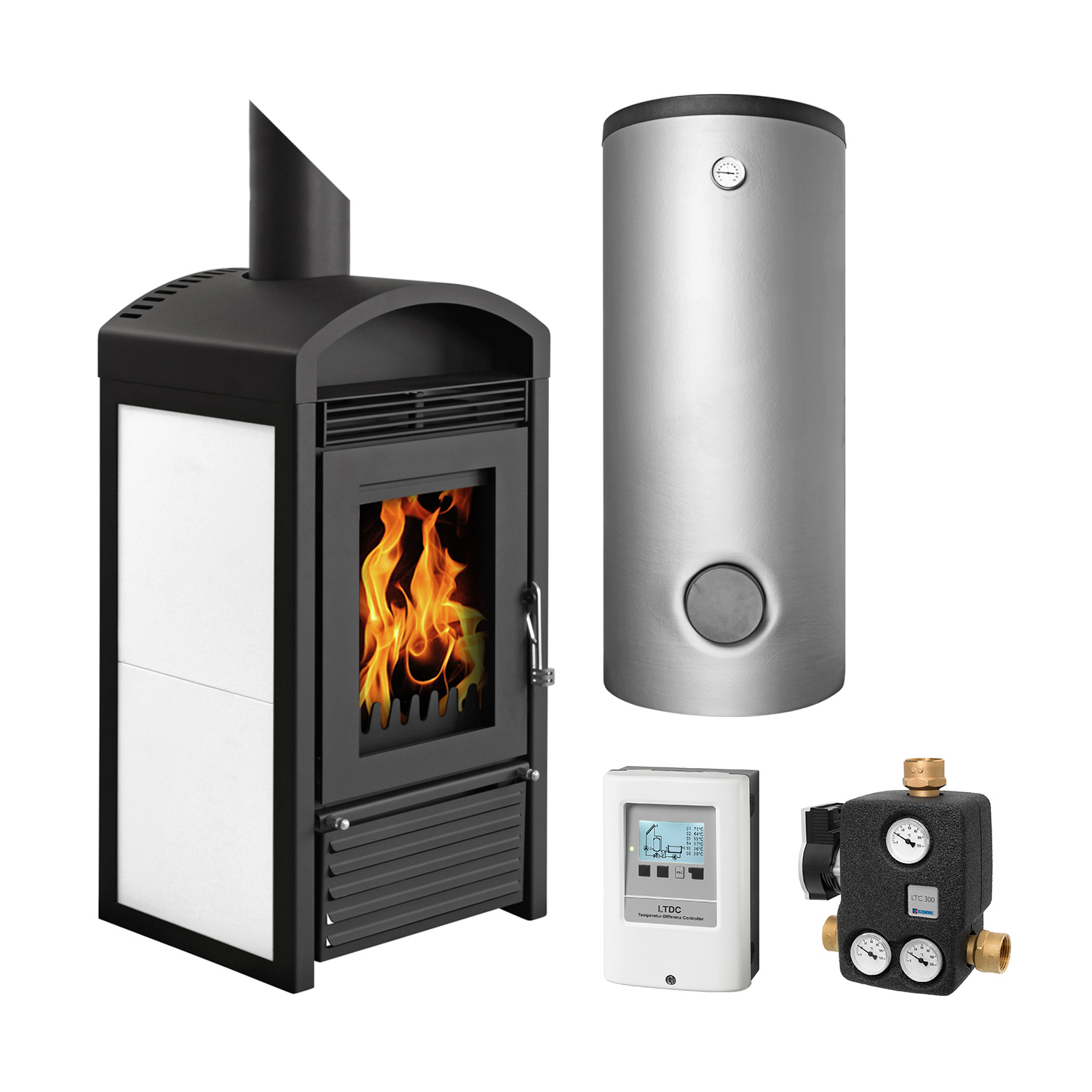 Schmitzker Marbella Mini Stahl Weiß Set + mit Pufferspeicher TPSR 300L + SWT, inkl. Isolierung