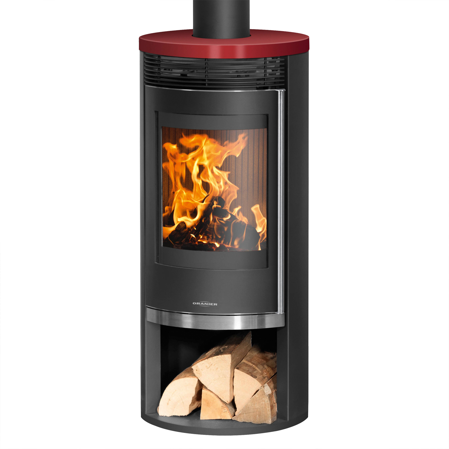 Oranier Rota 2.0 Kaminofen Stahl Schwarz mit Abdeckplatte Keramik Bordeauxrot