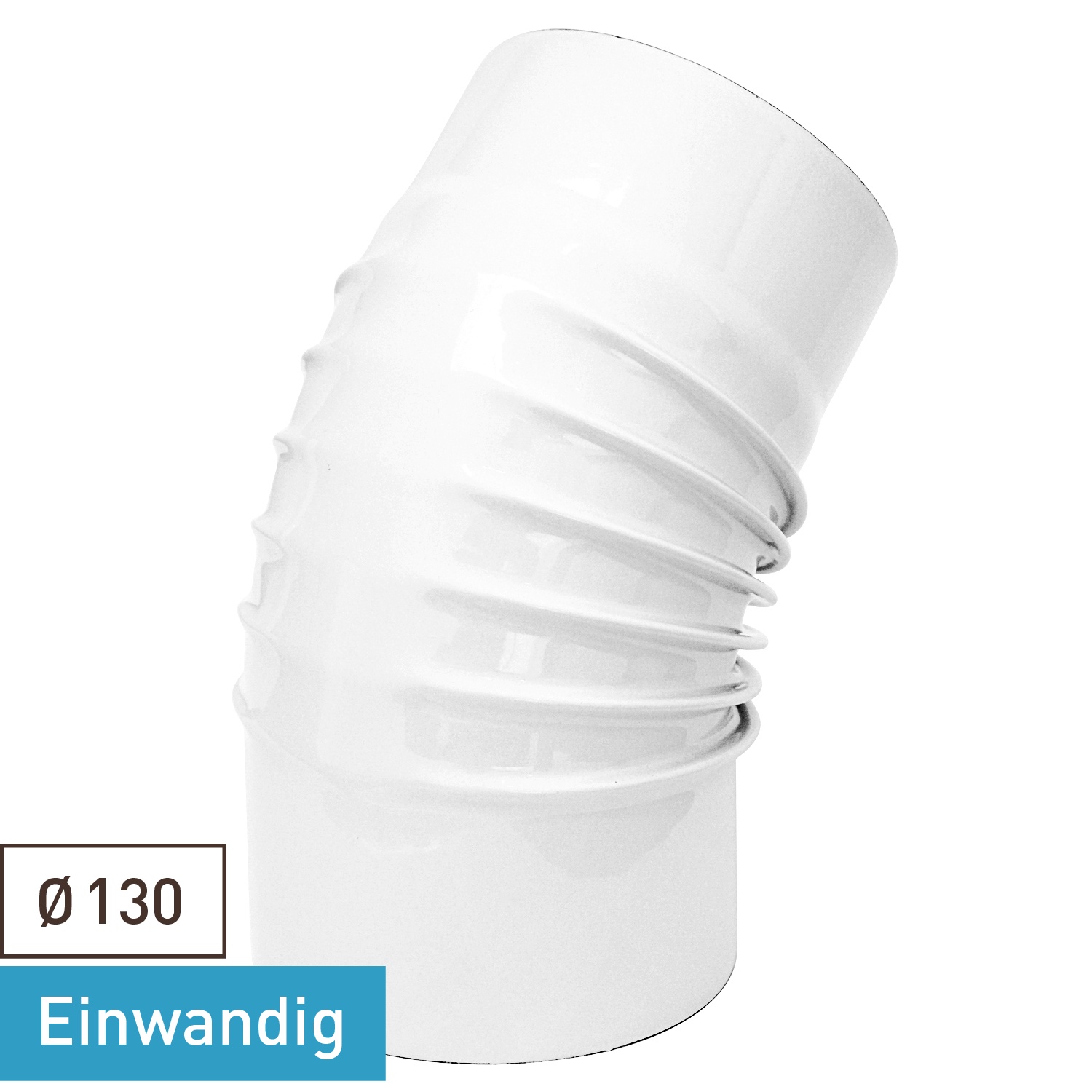 Raik Rauchrohrbogen / Ofenrohrbogen Emaille 130mm - 45° Bogen gerippt Weiß