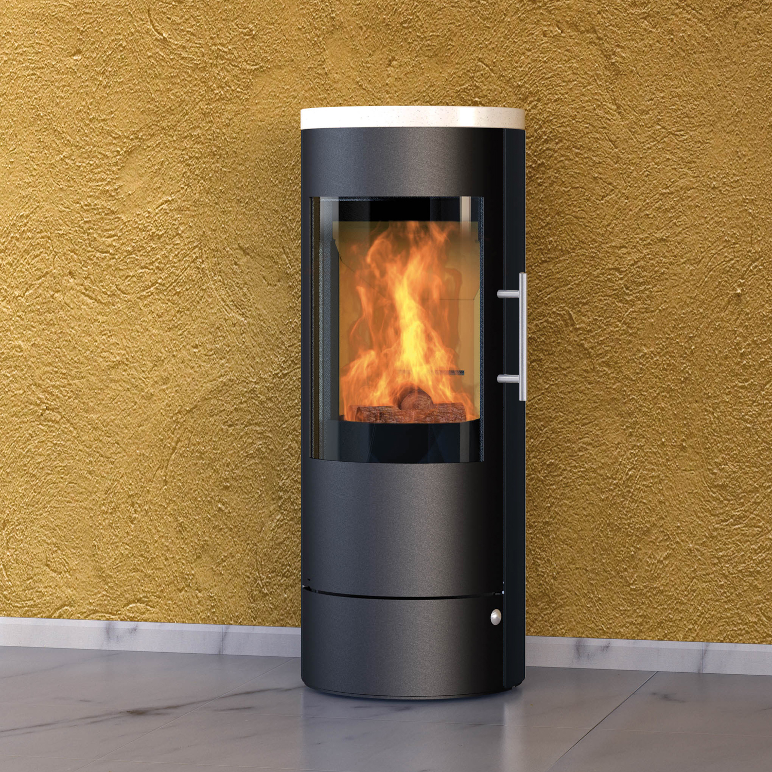 Königshütte Vela Kaminofen Stahl Schwarz | Topplatte Keramik Vanilla