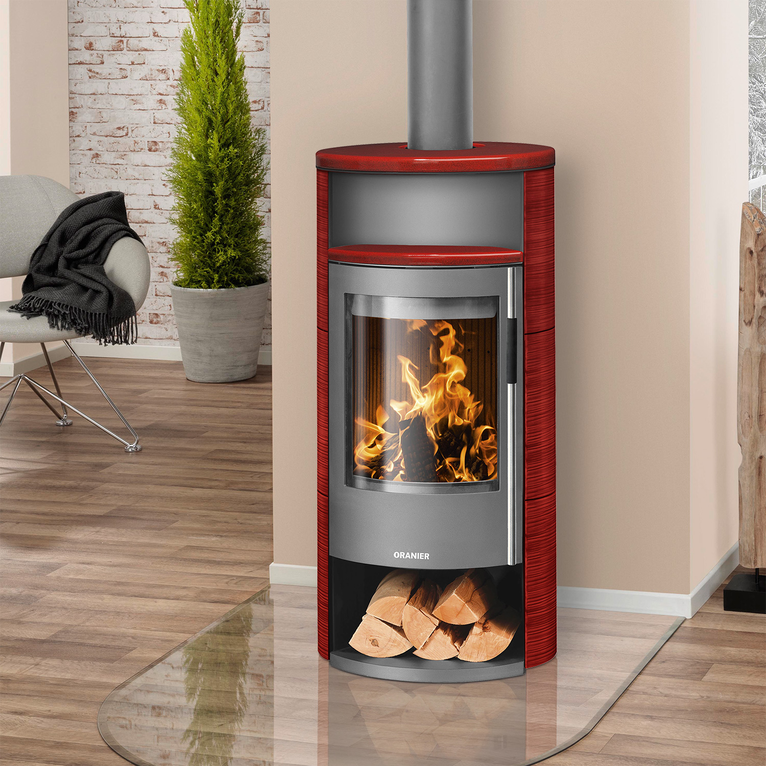 Oranier Polar Neo 6 Kaminofen Stahl Gussgrau / Keramik Paprikarot, DIBt Oranier Polar Neo 6 Kaminofen Stahl Gussgrau / Keramik Paprikarot, DIBt