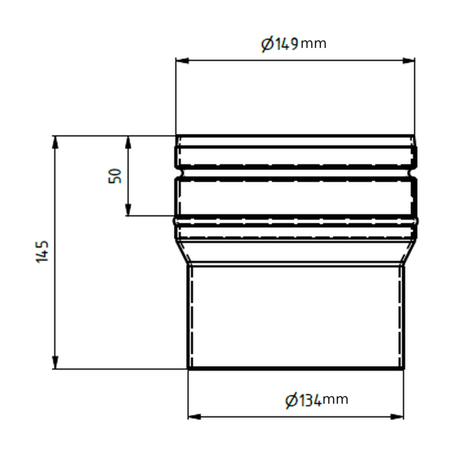 Raik Lifestyle Erweiterung Durchmesser 130w/Durchmesser 150e 2,00mm l=145mm mit Dichtung schwarz für Rauchrohr/ Ofenrohr