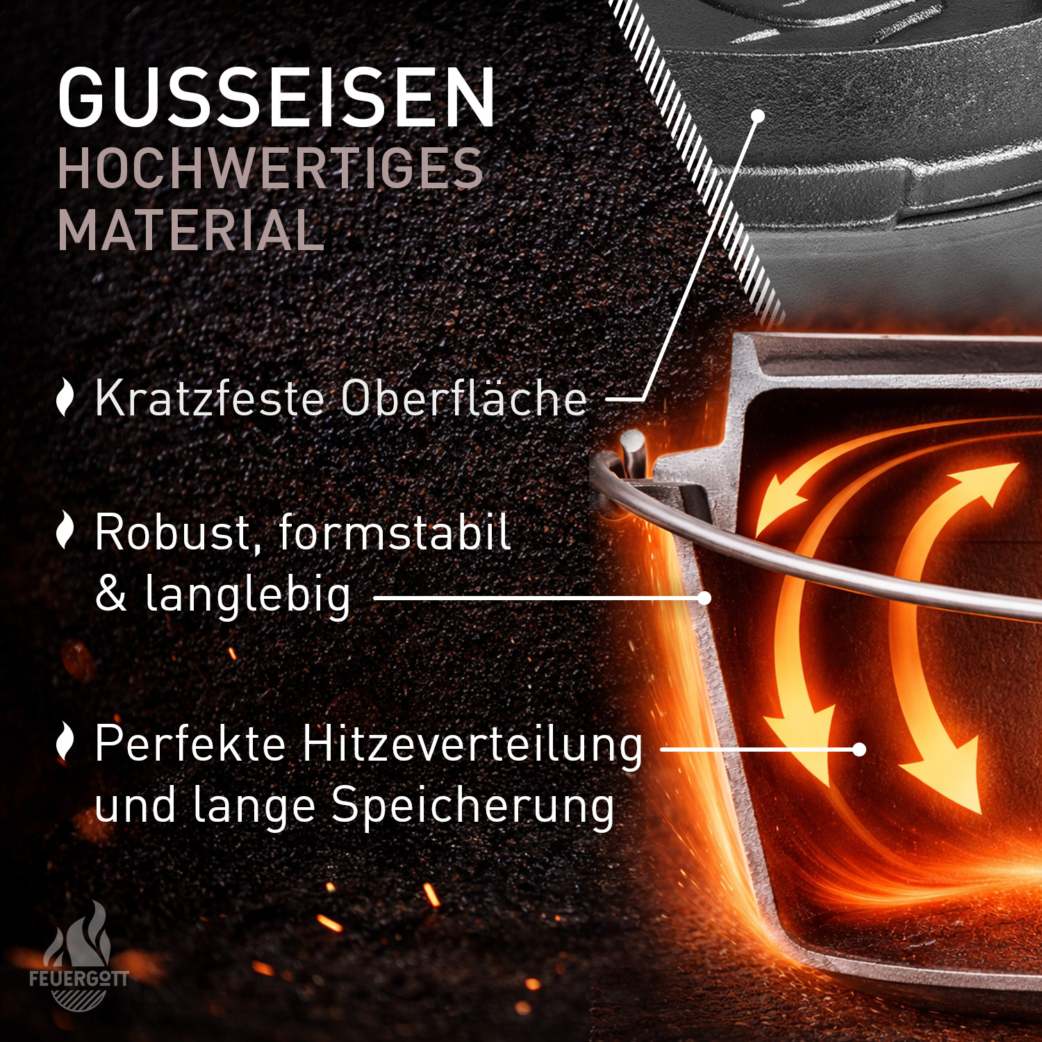 FEUERGOTT Dutch Oven 6,5 l mit Füßen