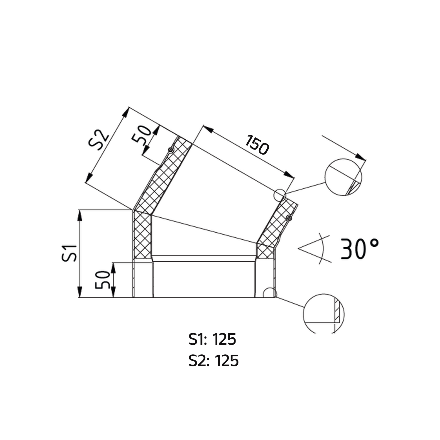 Raik Bogen LS DUO Durchmesser 150/30° eingezogen 2-tlg 125/125 mit Dichtung schwarz
